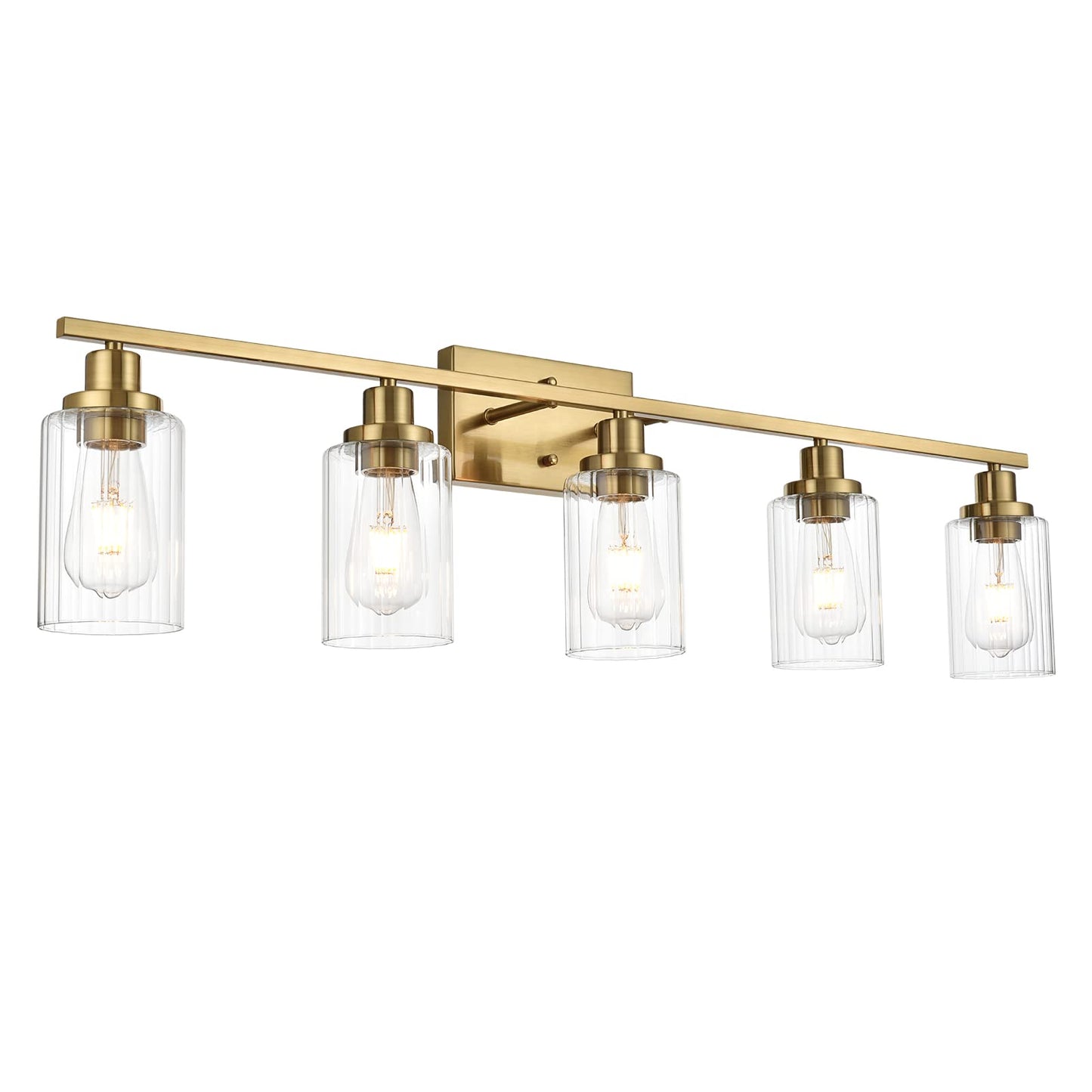 Jonsi Gold Bathroom Vanity Lights, 4 Light Brushed Gold Bathroom Light Fixtures with Fluted Glass Shade, Modern Gold Bathroom lights Over Mirror,Vanity Lighting Fixtures,31.1" W x 10.7" H