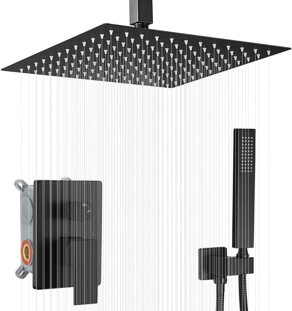 Shower System Brushed Nickel Bathroom 10 Inch Rain Shower Head Ceiling Mount with Handheld Luxury High Pressure Shower Combo Set Shower Faucet Rough-in Valve Body and Trim Included