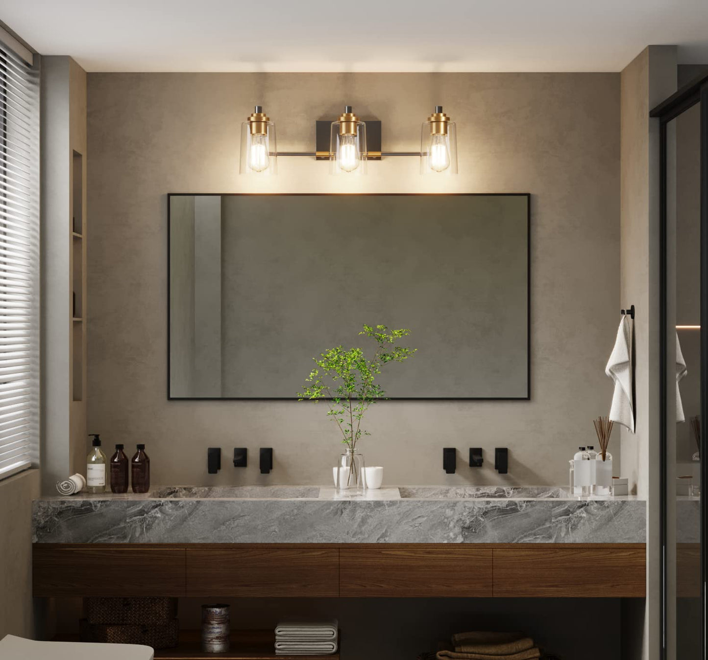 SOLFART Vintage Vanity Lighting Fixtures for Bathroom Black with Bronze Wall Lamp Sconce Black with Bronze 4 lights