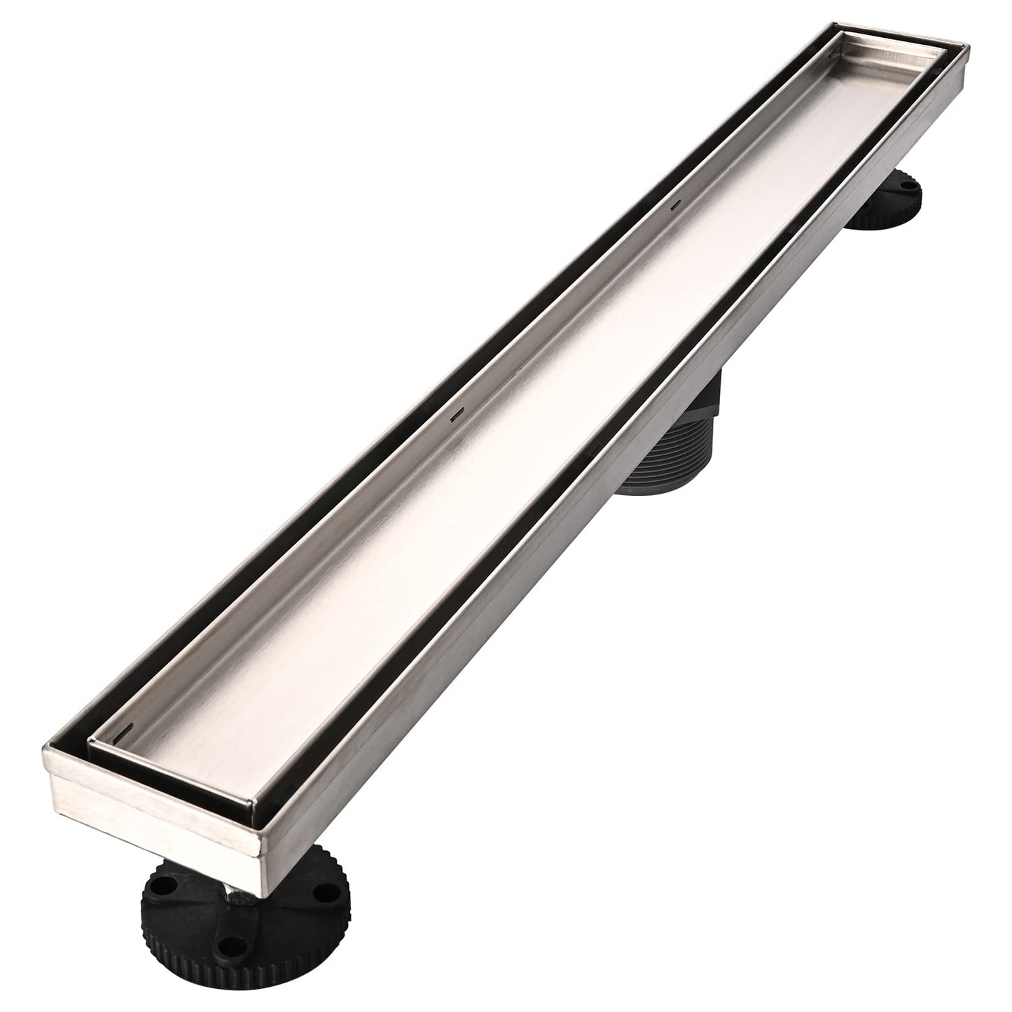 Linear Shower Floor Drain, Black 24 Inch 304 Stainless Steel Bathroom Drains Kit, Rectangular Shower Trench Drain with Reversable Tile-in Pattern Drain Cover & Hair Catcher