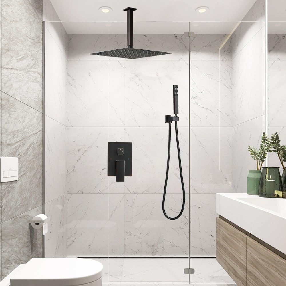 Shower System Brushed Nickel Bathroom 10 Inch Rain Shower Head Ceiling Mount with Handheld Luxury High Pressure Shower Combo Set Shower Faucet Rough-in Valve Body and Trim Included
