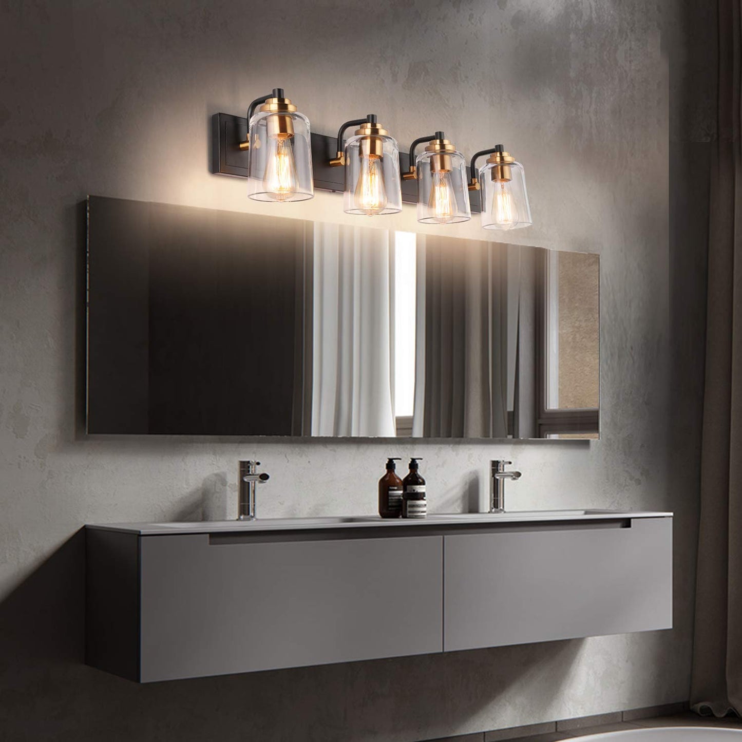 SOLFART Vintage Vanity Lighting Fixtures for Bathroom Black with Bronze Wall Lamp Sconce Black with Bronze 4 lights