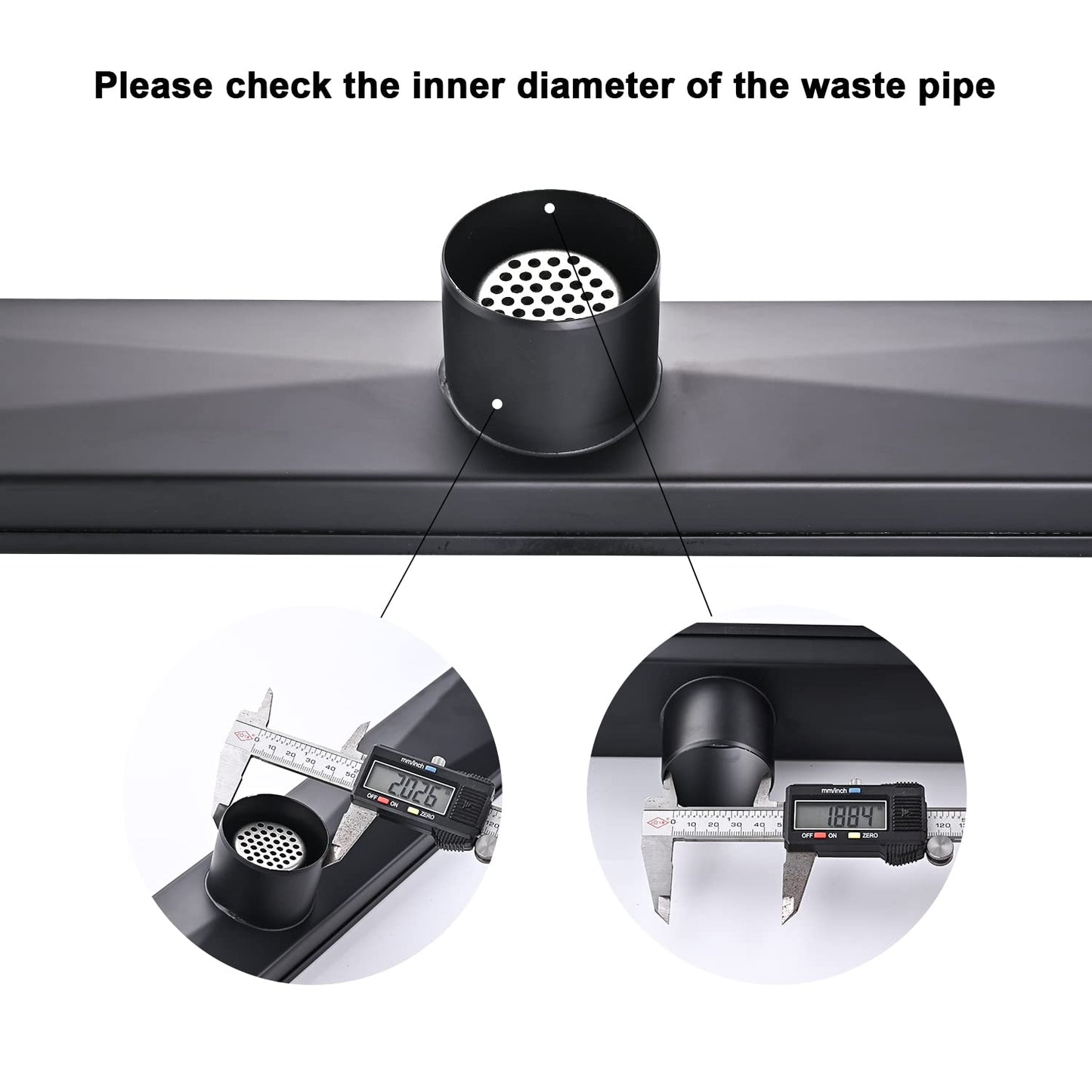 Linear Shower Floor Drain, Black 24 Inch 304 Stainless Steel Bathroom Drains Kit, Rectangular Shower Trench Drain with Reversable Tile-in Pattern Drain Cover & Hair Catcher