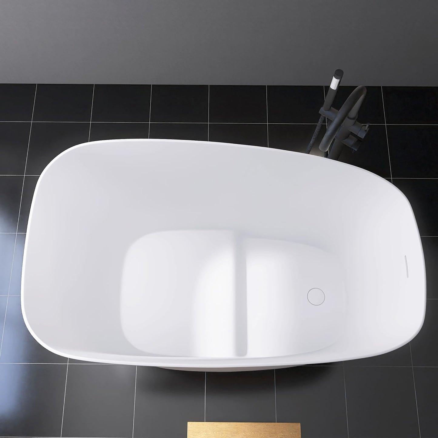 51'' Japanese Soaking Tub Freestanding Bathtub Resin Stone Bathtubs Deep soaking Tub with Overflow and Pop-up Drain - White