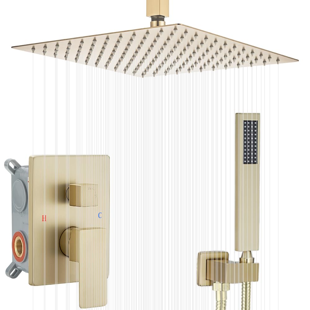 Shower System Brushed Nickel Bathroom 10 Inch Rain Shower Head Ceiling Mount with Handheld Luxury High Pressure Shower Combo Set Shower Faucet Rough-in Valve Body and Trim Included