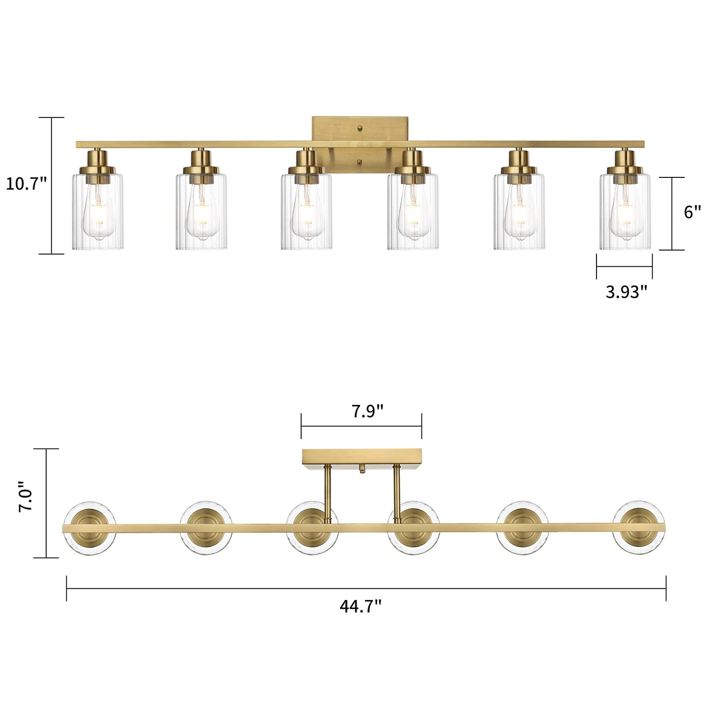Jonsi Gold Bathroom Vanity Lights, 4 Light Brushed Gold Bathroom Light Fixtures with Fluted Glass Shade, Modern Gold Bathroom lights Over Mirror,Vanity Lighting Fixtures,31.1" W x 10.7" H