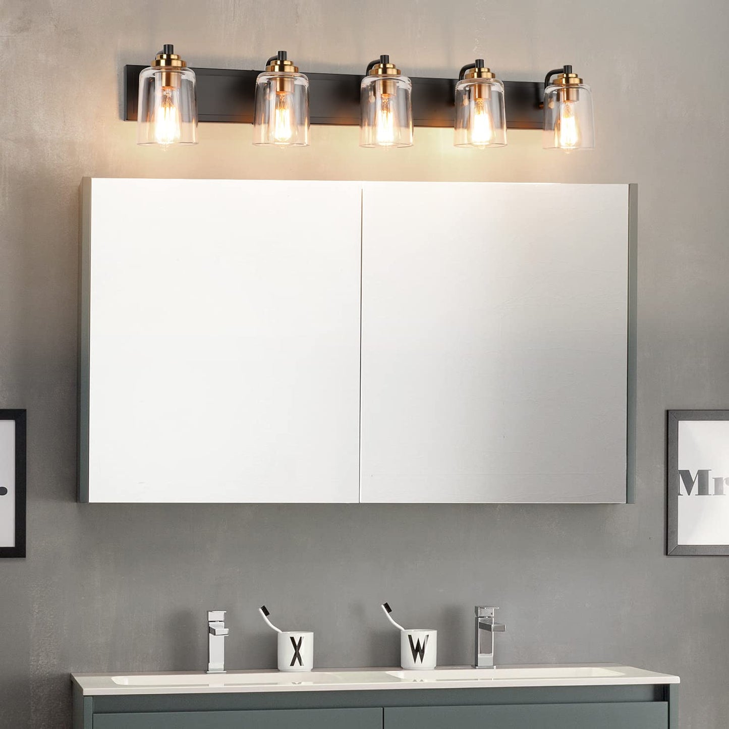 SOLFART Vintage Vanity Lighting Fixtures for Bathroom Black with Bronze Wall Lamp Sconce Black with Bronze 4 lights