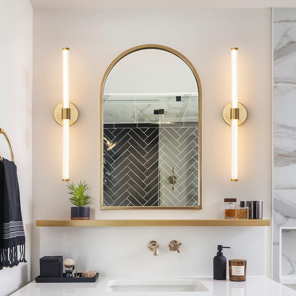 LED Bathroom Light Fixtures Gold Bathroom Vanity Lights Over Mirror 360° Full Lighting Dimmable LED 22 inch Vanity Light Bar Modern Wall Sconce Warm Light for Bedroom Living Room