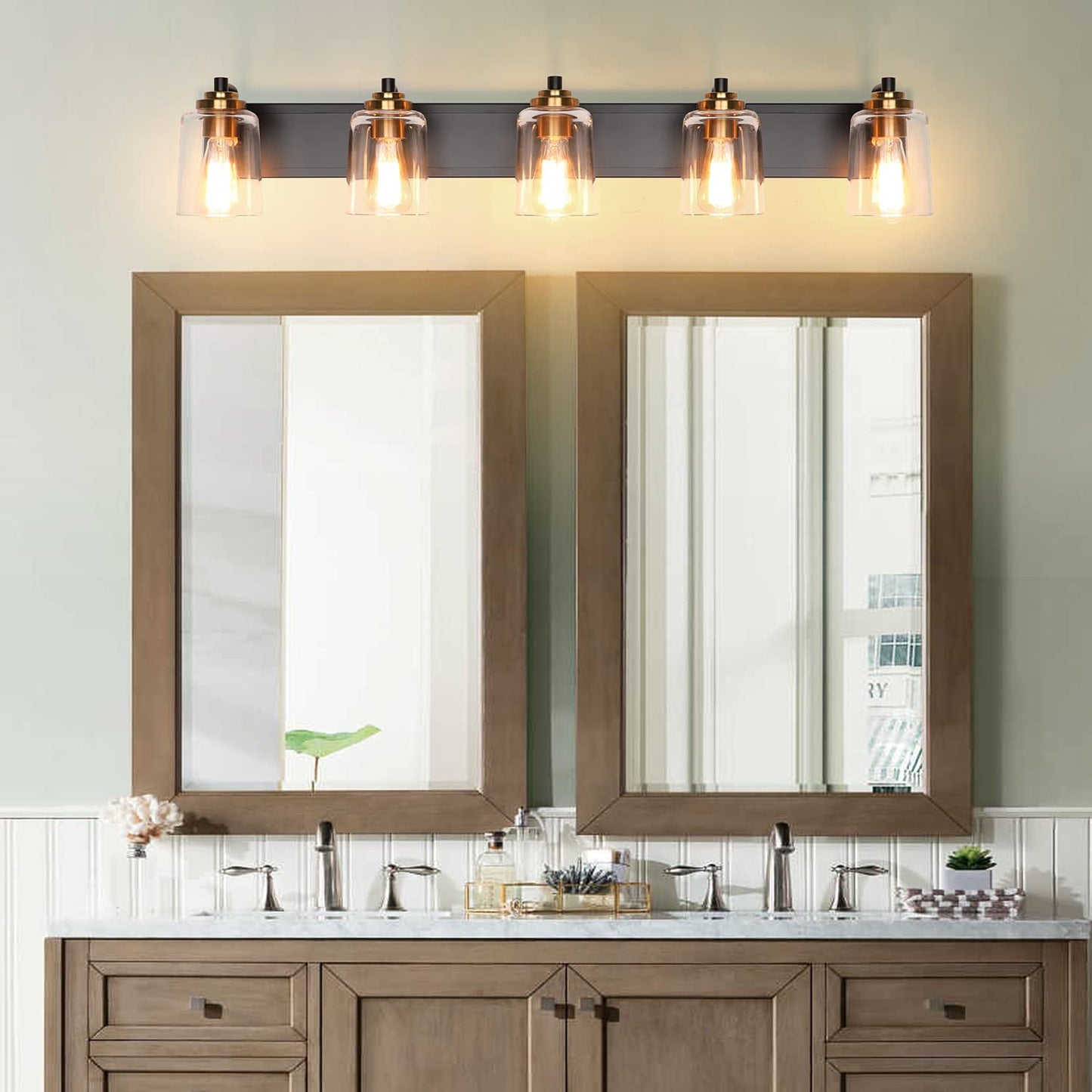 SOLFART Vintage Vanity Lighting Fixtures for Bathroom Black with Bronze Wall Lamp Sconce Black with Bronze 4 lights