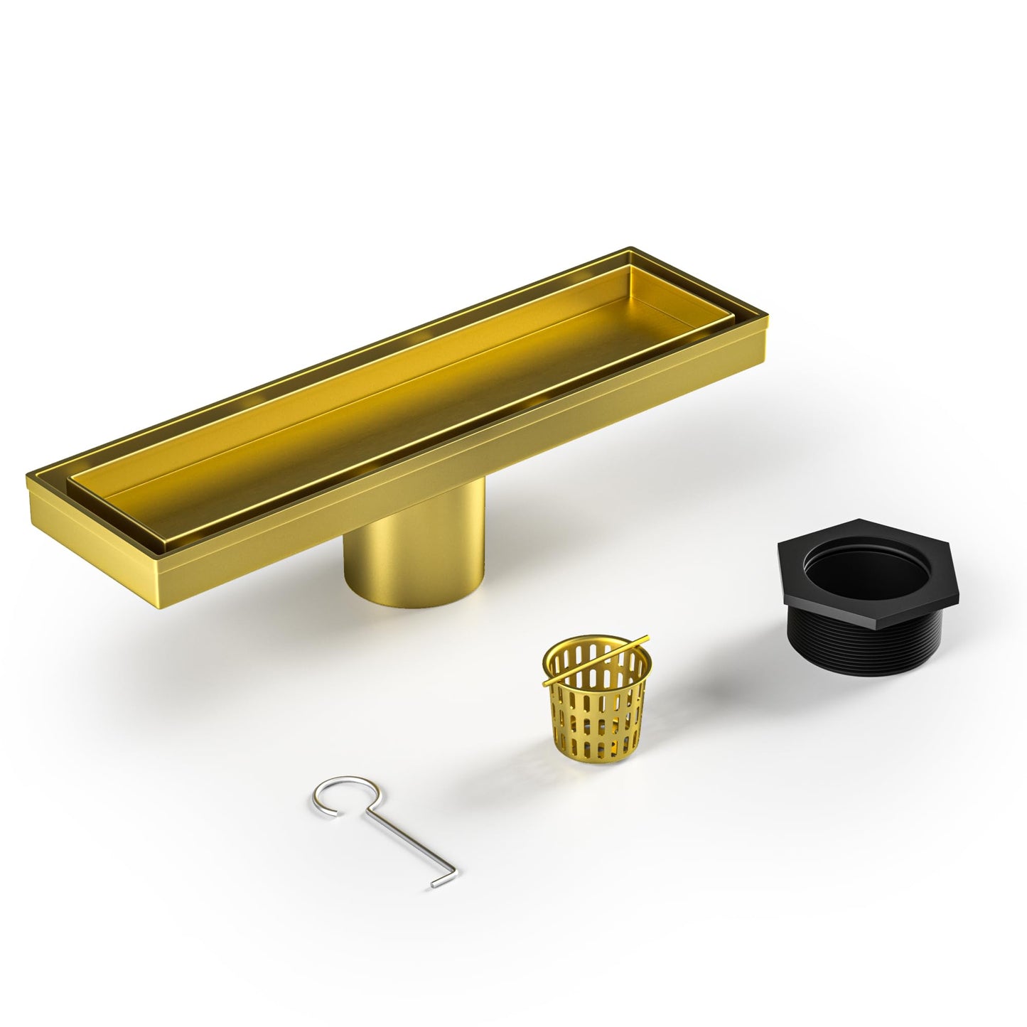 Square Shower Drain 6", Brushed Gold Floor Drain with Tiled Insert Grate & Hair Strainer, 304 Stainless Steel Bathroom 2-in-1 Tiled in Drain, CUPC Certified (Brushed Gold, 6'')