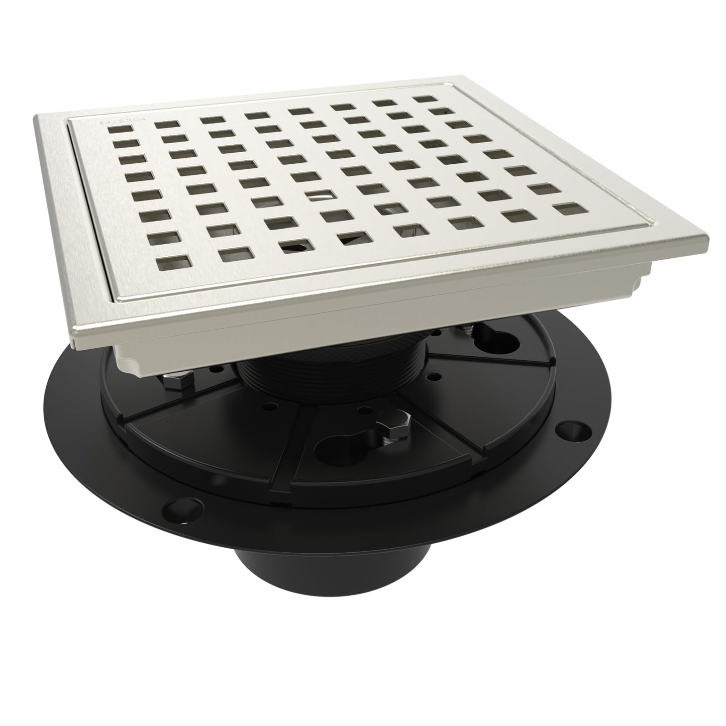 6 Inch Square Shower Floor Drain with Flange,Quadrato Pattern Grate Removable,Food-grade SUS 304 Stainless Steel,WATERMARK&CUPC Certified, Brushed Gold