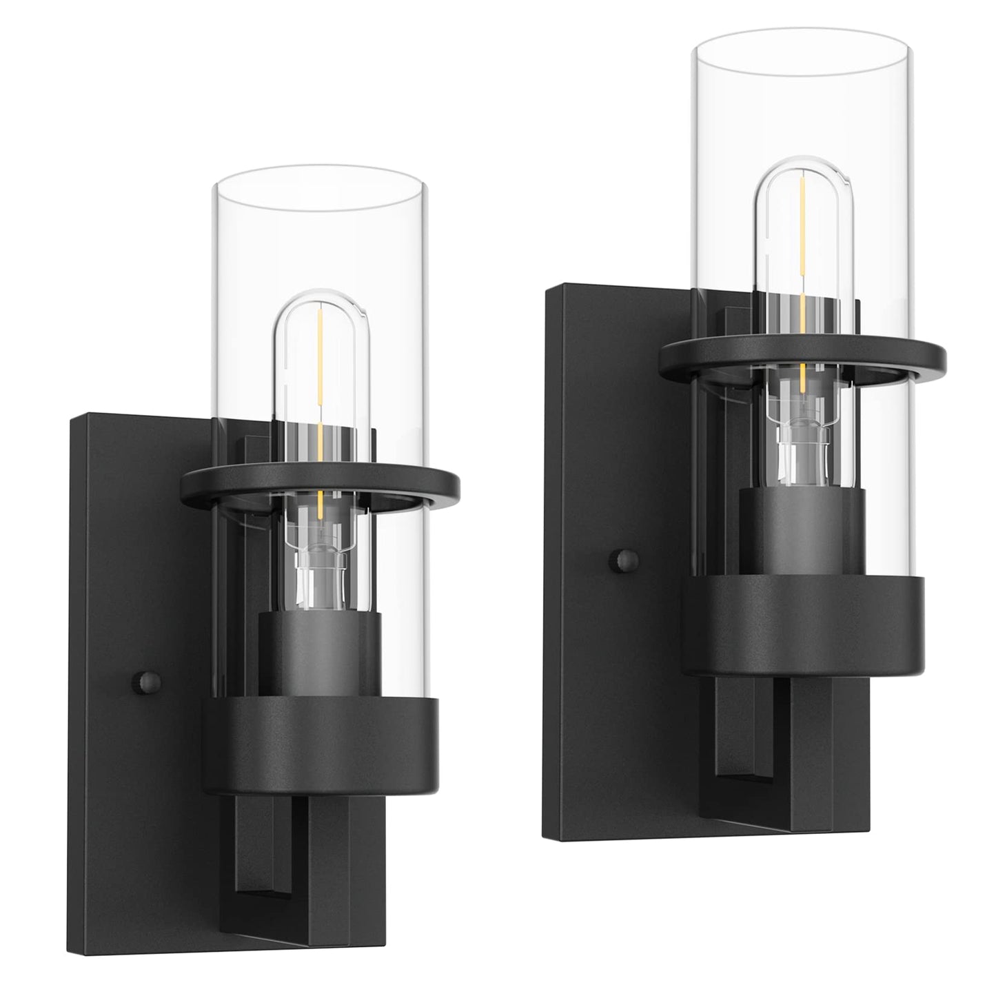 Tipace Black 2-Pack Wall Light Fixtures,Industrial Wall Sconces Clear Glass Wall Mount Sconce,Wall Lamp for Living Room Bedroom Hallway(Bulb not Include)