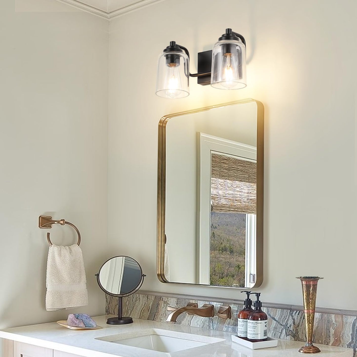 SOLFART Vintage Vanity Lighting Fixtures for Bathroom Black with Bronze Wall Lamp Sconce Black with Bronze 4 lights