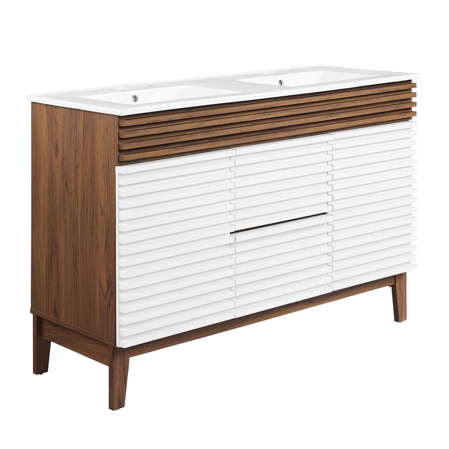 Modway Render 48" Double Sink Bathroom Vanity Cabinet in Walnut White