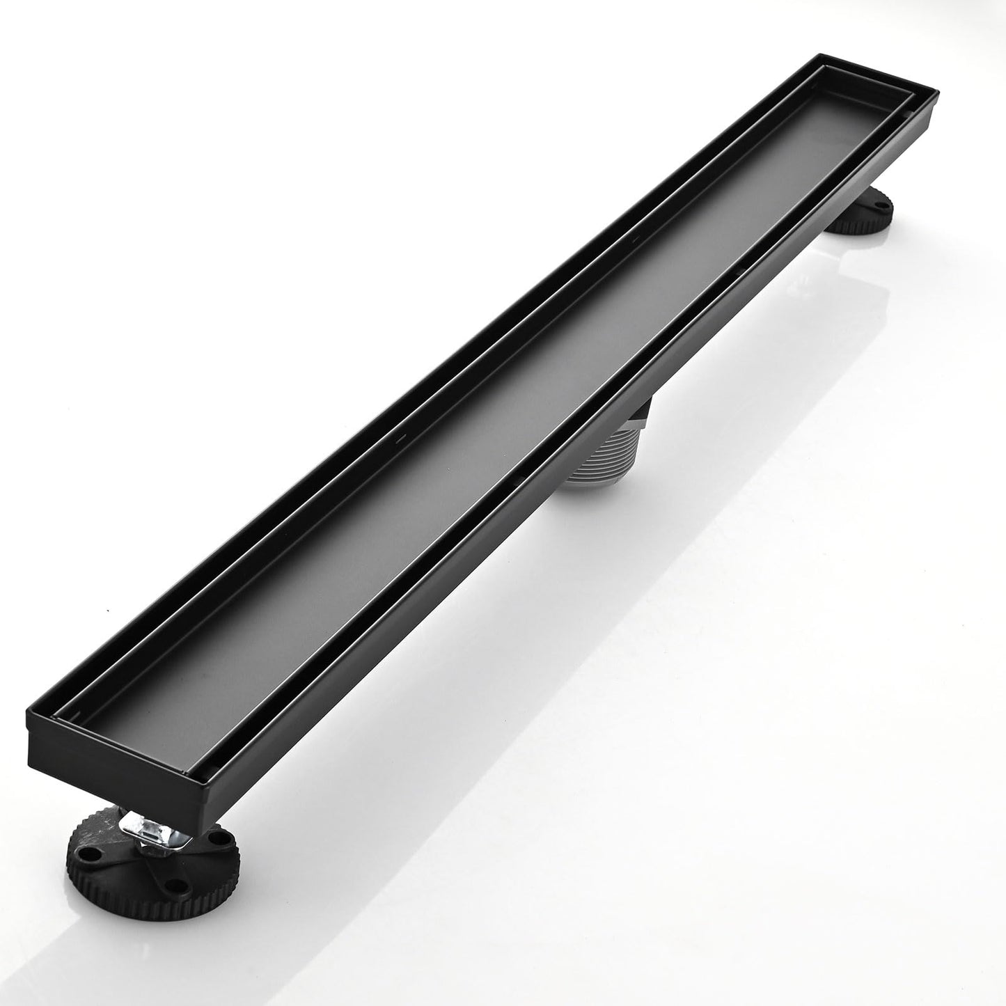 Linear Shower Floor Drain, Black 24 Inch 304 Stainless Steel Bathroom Drains Kit, Rectangular Shower Trench Drain with Reversable Tile-in Pattern Drain Cover & Hair Catcher