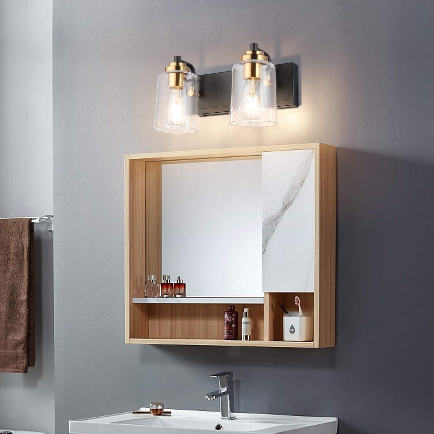 SOLFART Vintage Vanity Lighting Fixtures for Bathroom Black with Bronze Wall Lamp Sconce Black with Bronze 4 lights