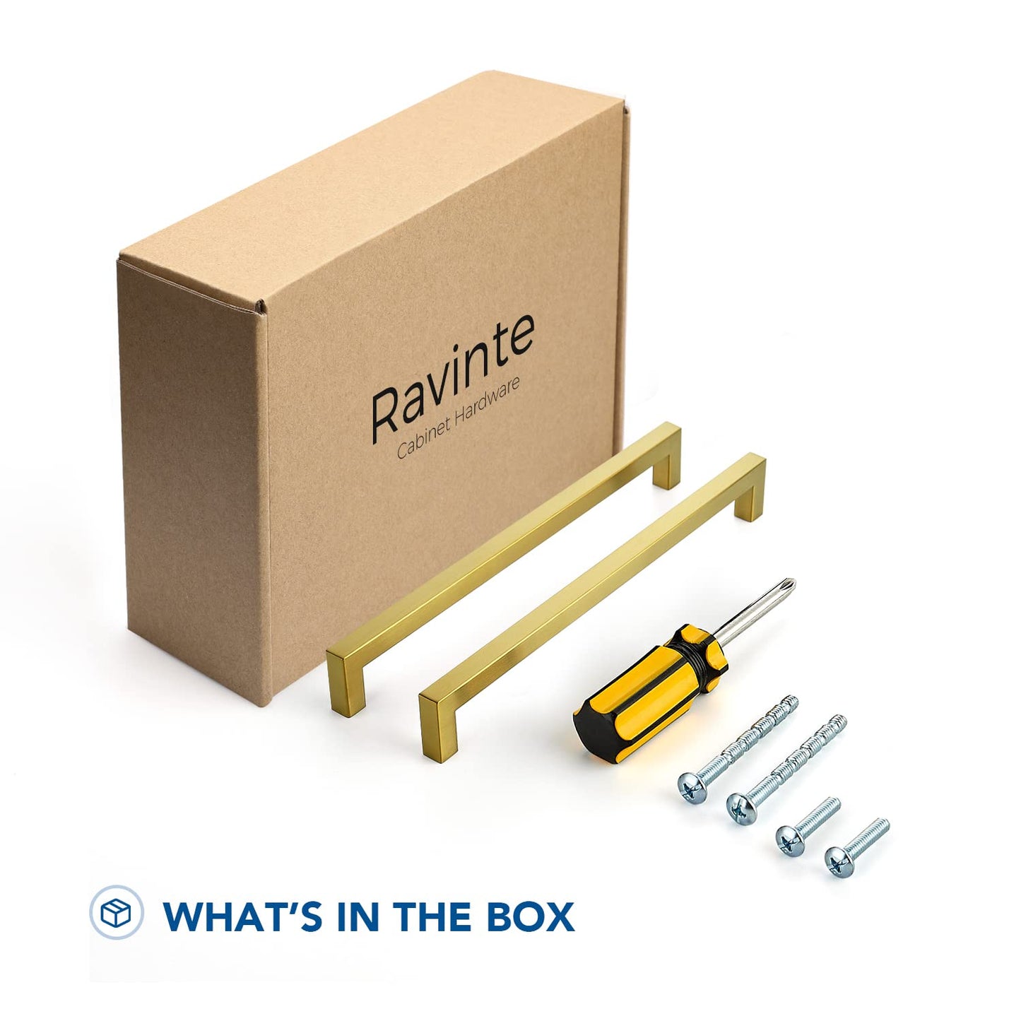 Ravinte 10 Pack Gold Cabinet Pulls 12-3/5 Inch Brushed Brass Kitchen Cabinet Handles Gold Square Kitchen Hardware for Cabinet Gold Kitchen Drawer Pulls Come with Screwdriver