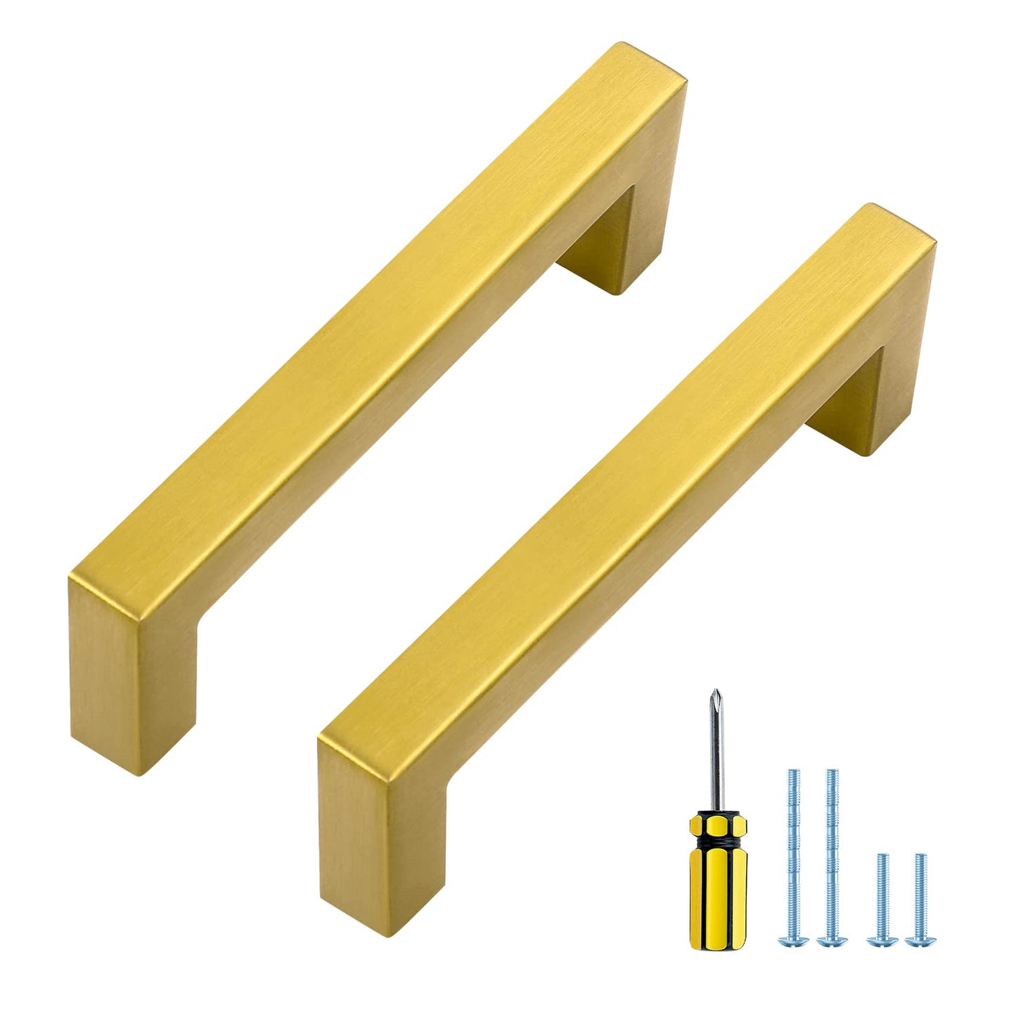 Ravinte 10 Pack Gold Cabinet Pulls 12-3/5 Inch Brushed Brass Kitchen Cabinet Handles Gold Square Kitchen Hardware for Cabinet Gold Kitchen Drawer Pulls Come with Screwdriver