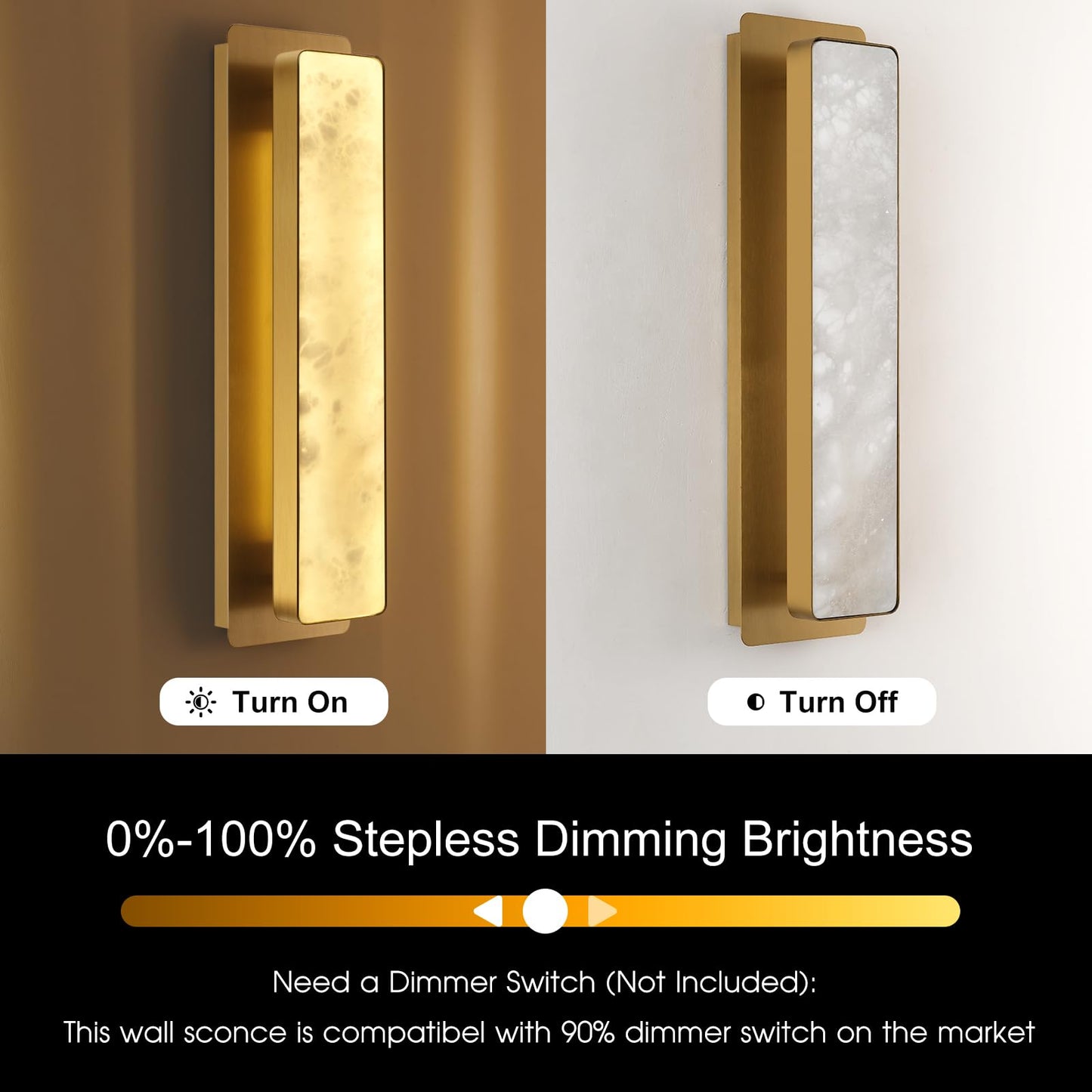 Modern Alabaster Wall Sconces Set of Two, 20" Gold Bathroom Sconces Wall Lighting Brass Sconce Vanity Light Indoor Natural Marble Wall Lights for Living Room, Dining Room, Bedroom, Stairs, Foyer
