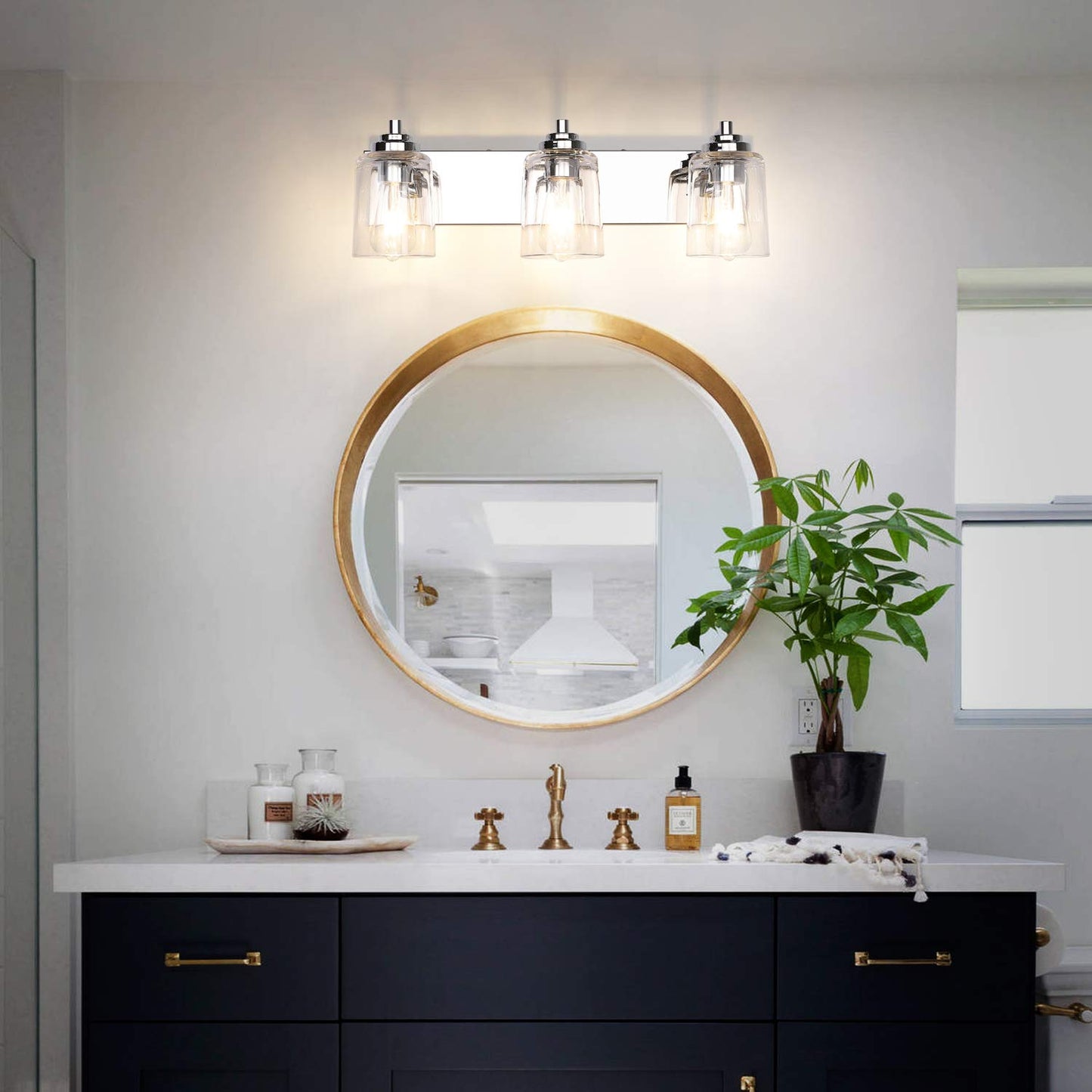 SOLFART Vintage Vanity Lighting Fixtures for Bathroom Black with Bronze Wall Lamp Sconce Black with Bronze 4 lights