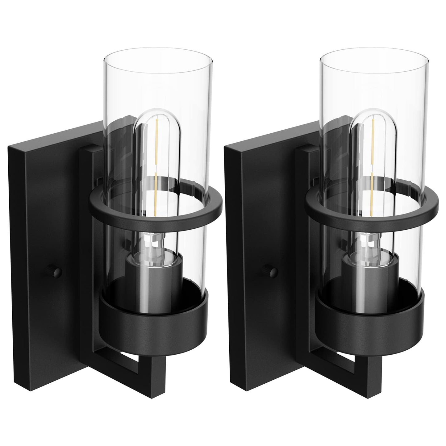 Tipace Black 2-Pack Wall Light Fixtures,Industrial Wall Sconces Clear Glass Wall Mount Sconce,Wall Lamp for Living Room Bedroom Hallway(Bulb not Include)