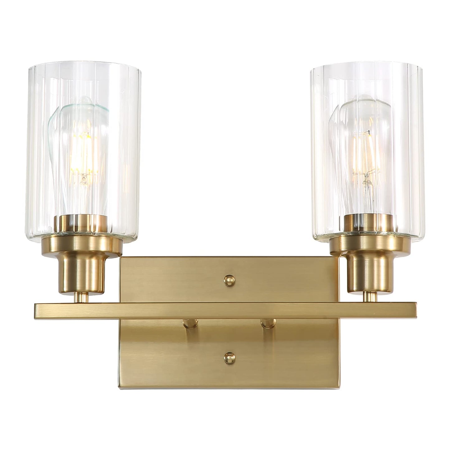 Jonsi Gold Bathroom Vanity Lights, 4 Light Brushed Gold Bathroom Light Fixtures with Fluted Glass Shade, Modern Gold Bathroom lights Over Mirror,Vanity Lighting Fixtures,31.1" W x 10.7" H