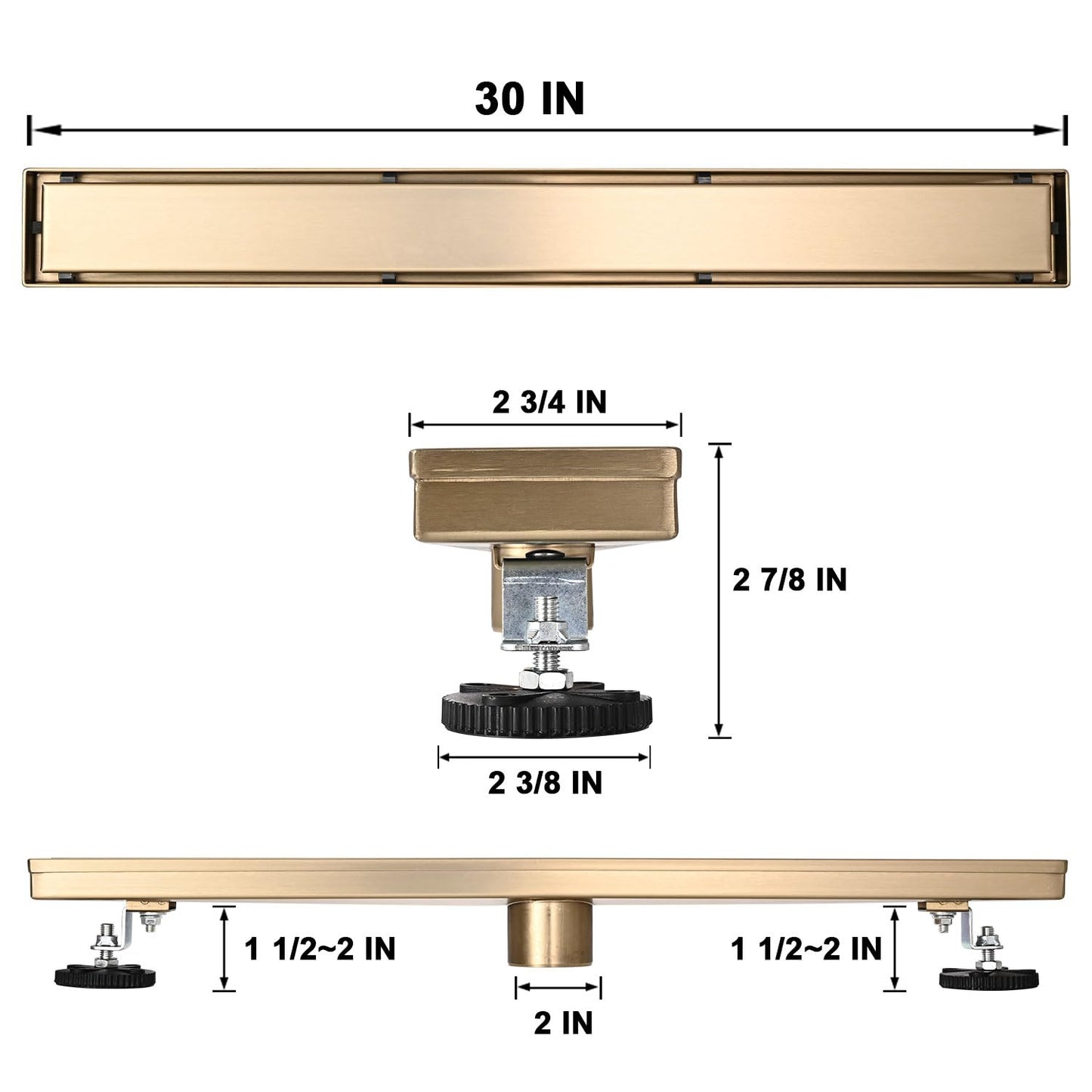 Linear Shower Floor Drain, Black 24 Inch 304 Stainless Steel Bathroom Drains Kit, Rectangular Shower Trench Drain with Reversable Tile-in Pattern Drain Cover & Hair Catcher