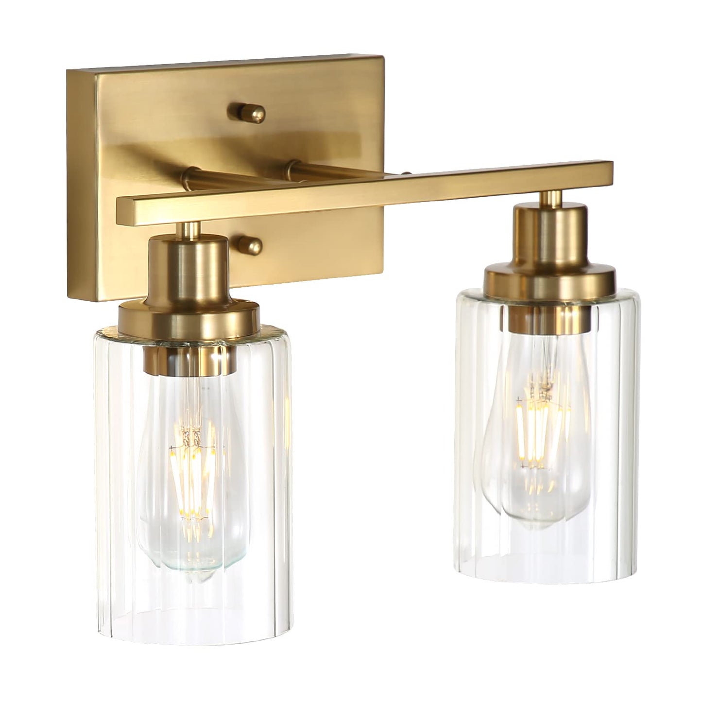 Jonsi Gold Bathroom Vanity Lights, 4 Light Brushed Gold Bathroom Light Fixtures with Fluted Glass Shade, Modern Gold Bathroom lights Over Mirror,Vanity Lighting Fixtures,31.1" W x 10.7" H