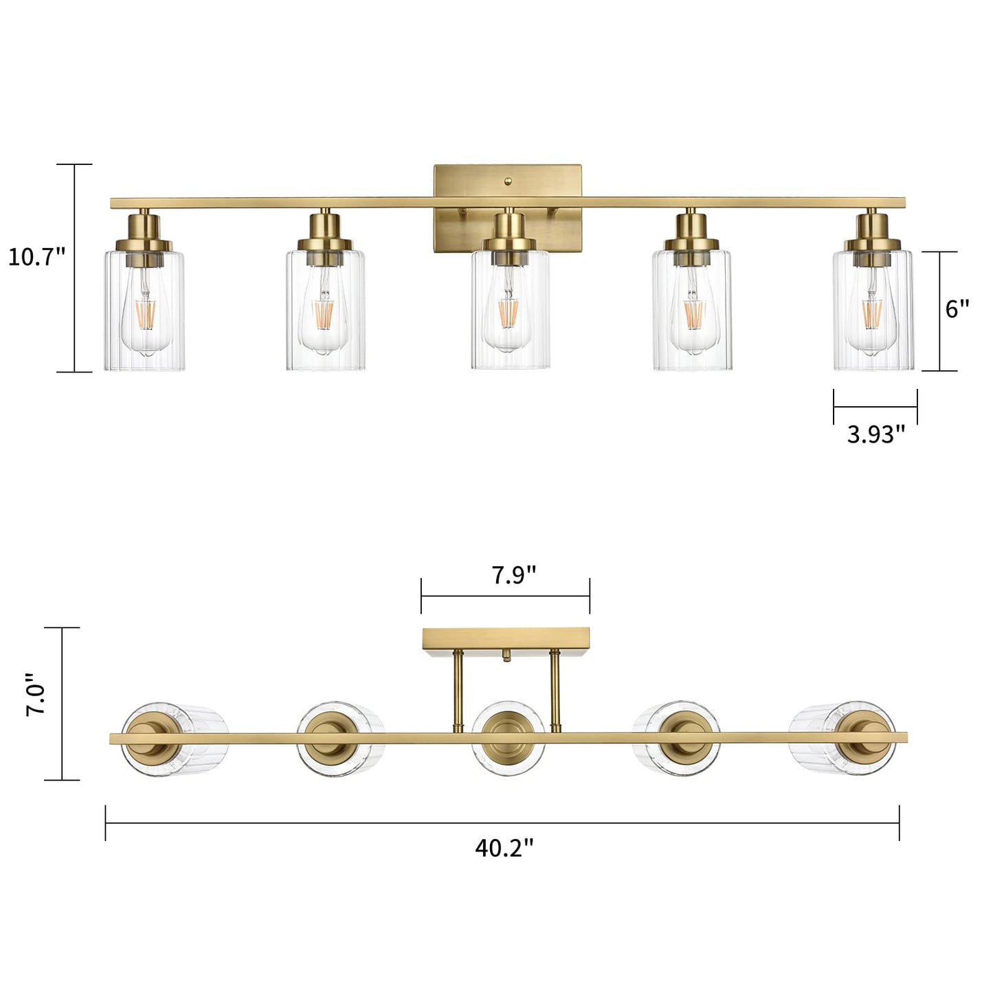 Jonsi Gold Bathroom Vanity Lights, 4 Light Brushed Gold Bathroom Light Fixtures with Fluted Glass Shade, Modern Gold Bathroom lights Over Mirror,Vanity Lighting Fixtures,31.1" W x 10.7" H