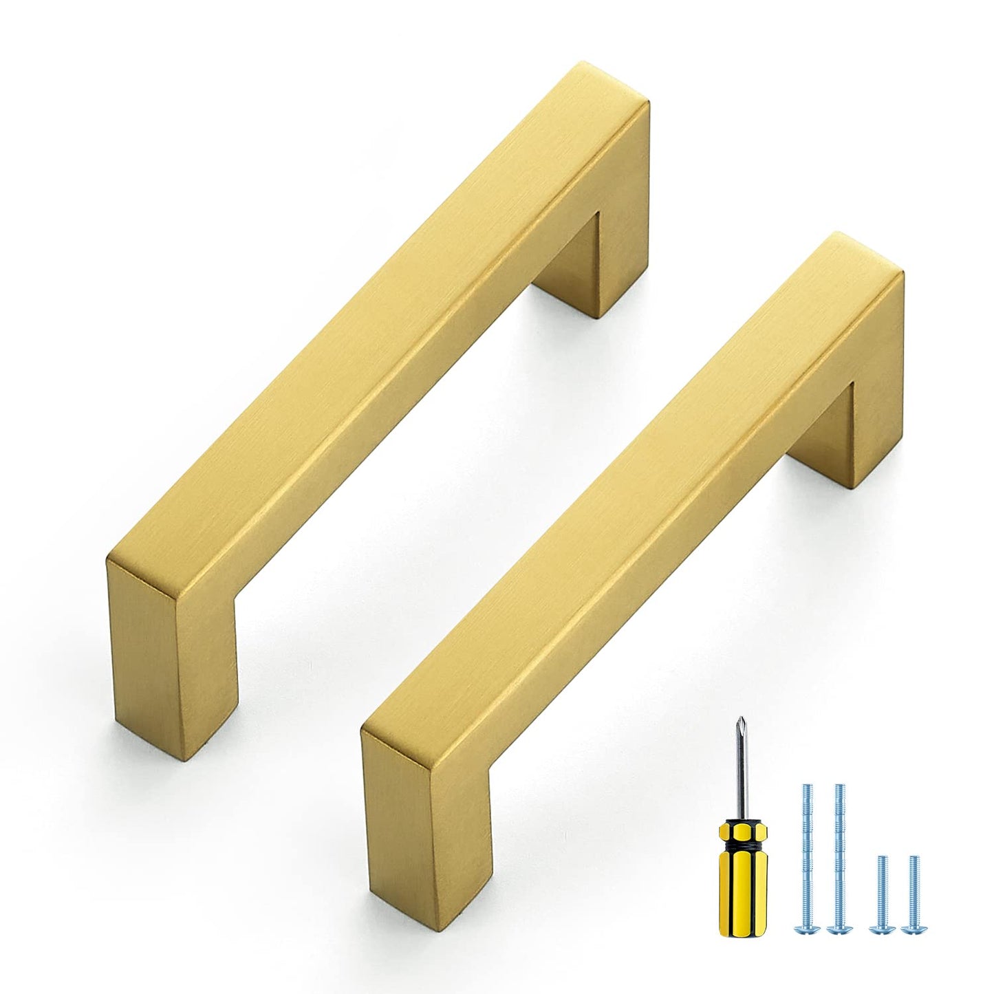 Ravinte 10 Pack Gold Cabinet Pulls 12-3/5 Inch Brushed Brass Kitchen Cabinet Handles Gold Square Kitchen Hardware for Cabinet Gold Kitchen Drawer Pulls Come with Screwdriver