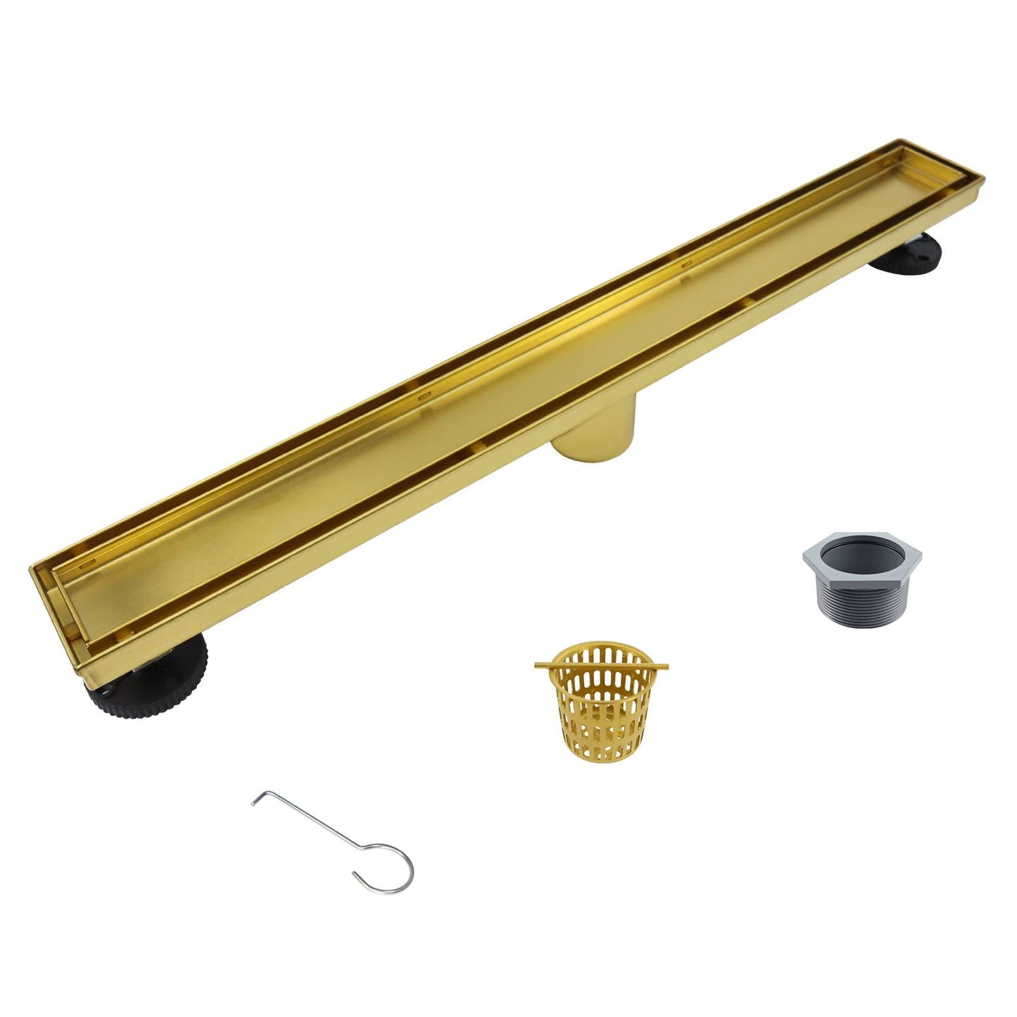 Square Shower Drain 6", Brushed Gold Floor Drain with Tiled Insert Grate & Hair Strainer, 304 Stainless Steel Bathroom 2-in-1 Tiled in Drain, CUPC Certified (Brushed Gold, 6'')