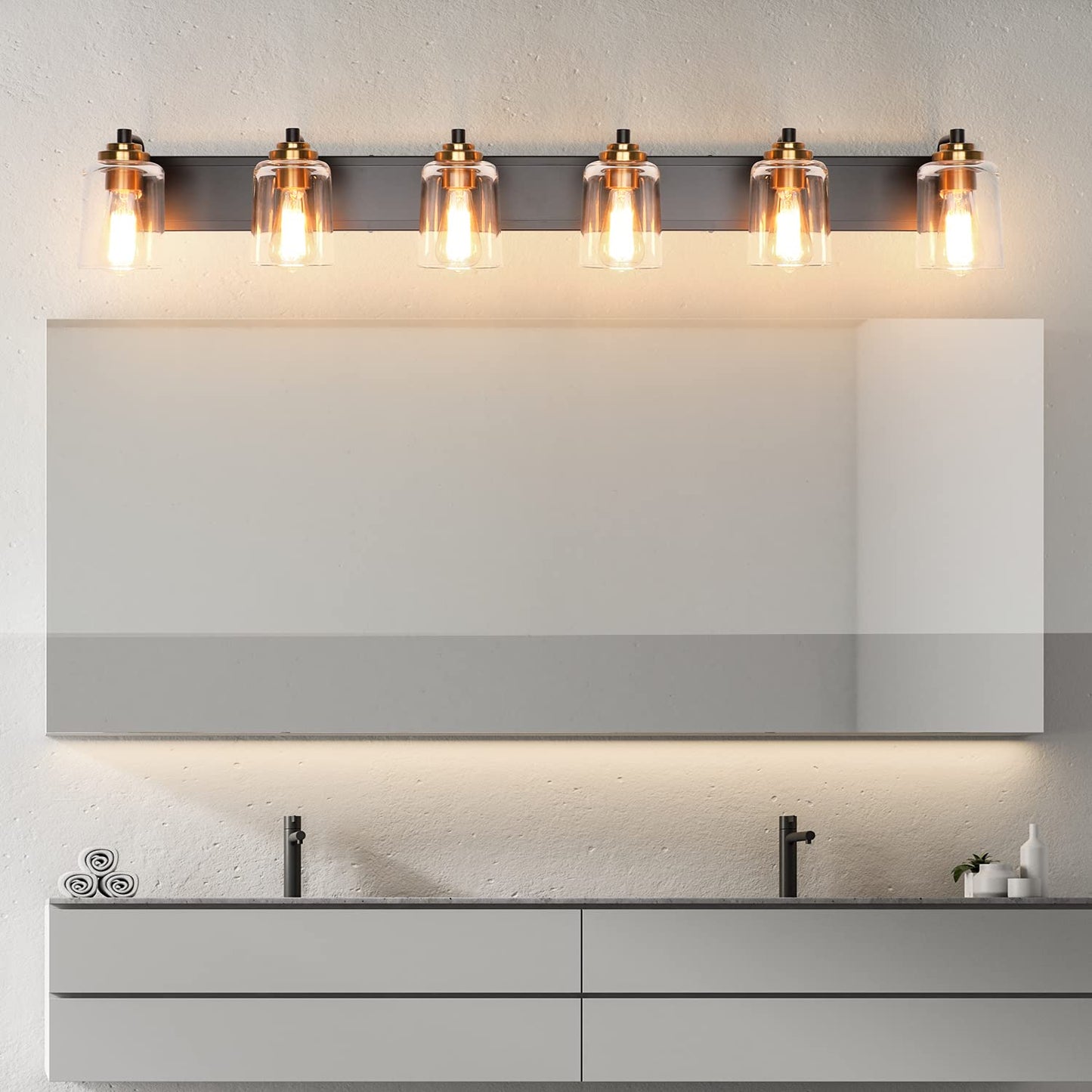 SOLFART Vintage Vanity Lighting Fixtures for Bathroom Black with Bronze Wall Lamp Sconce Black with Bronze 4 lights
