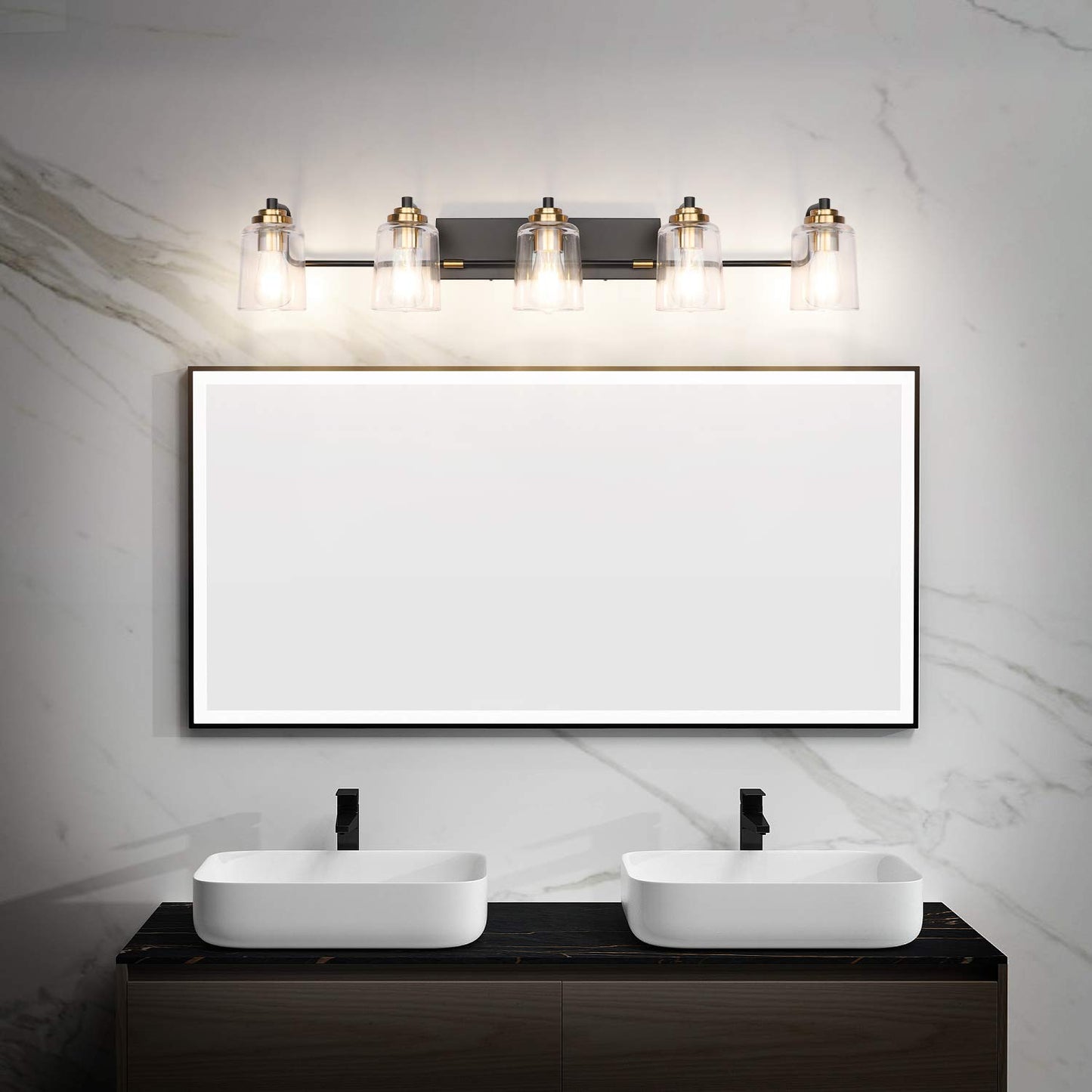 SOLFART Vintage Vanity Lighting Fixtures for Bathroom Black with Bronze Wall Lamp Sconce Black with Bronze 4 lights