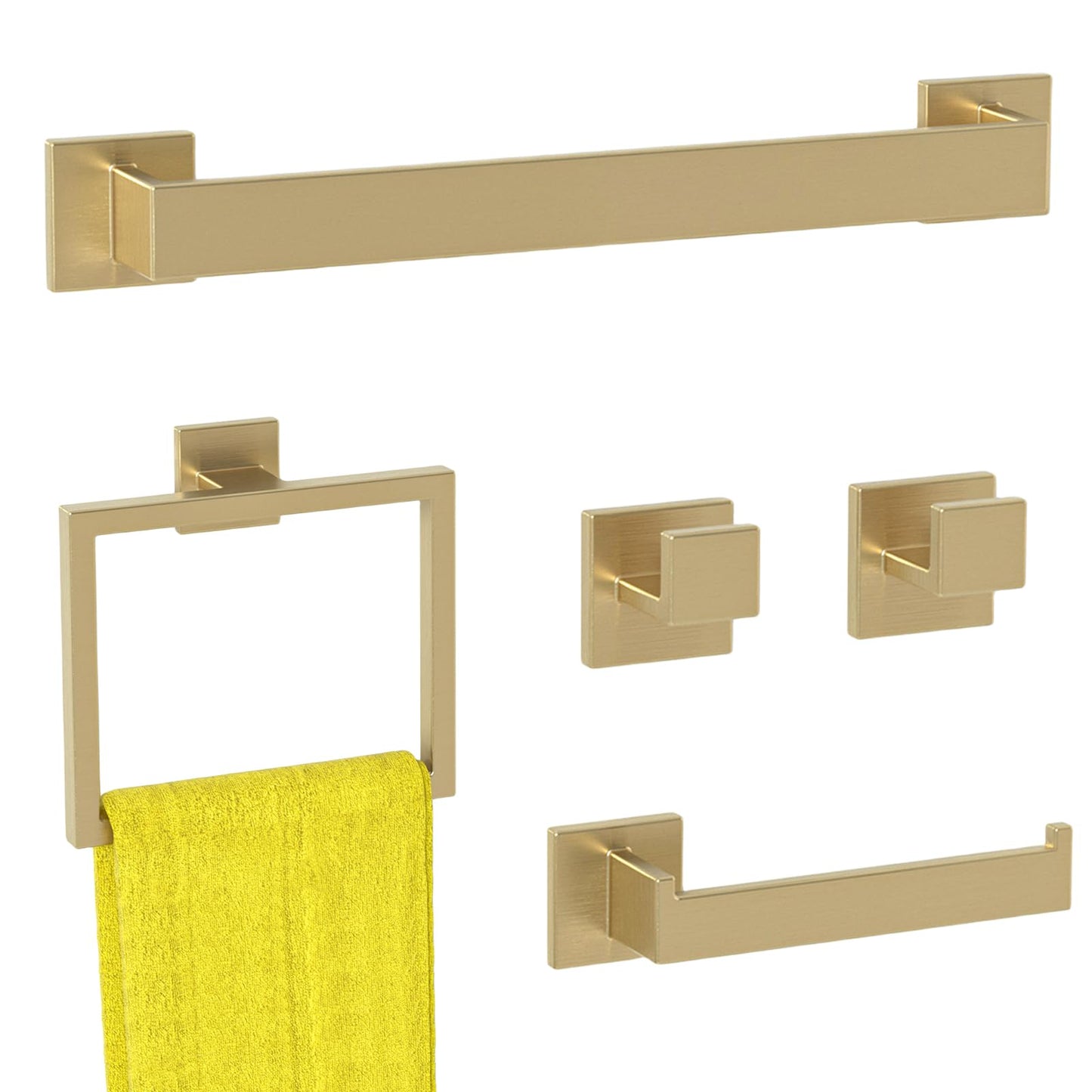 5-Pieces Matte Black Bathroom Hardware Accessories Set, SUS304 Stainless Steel Bath Towel Bar Set, Towel Racks for Bathroom Wall Mounted.