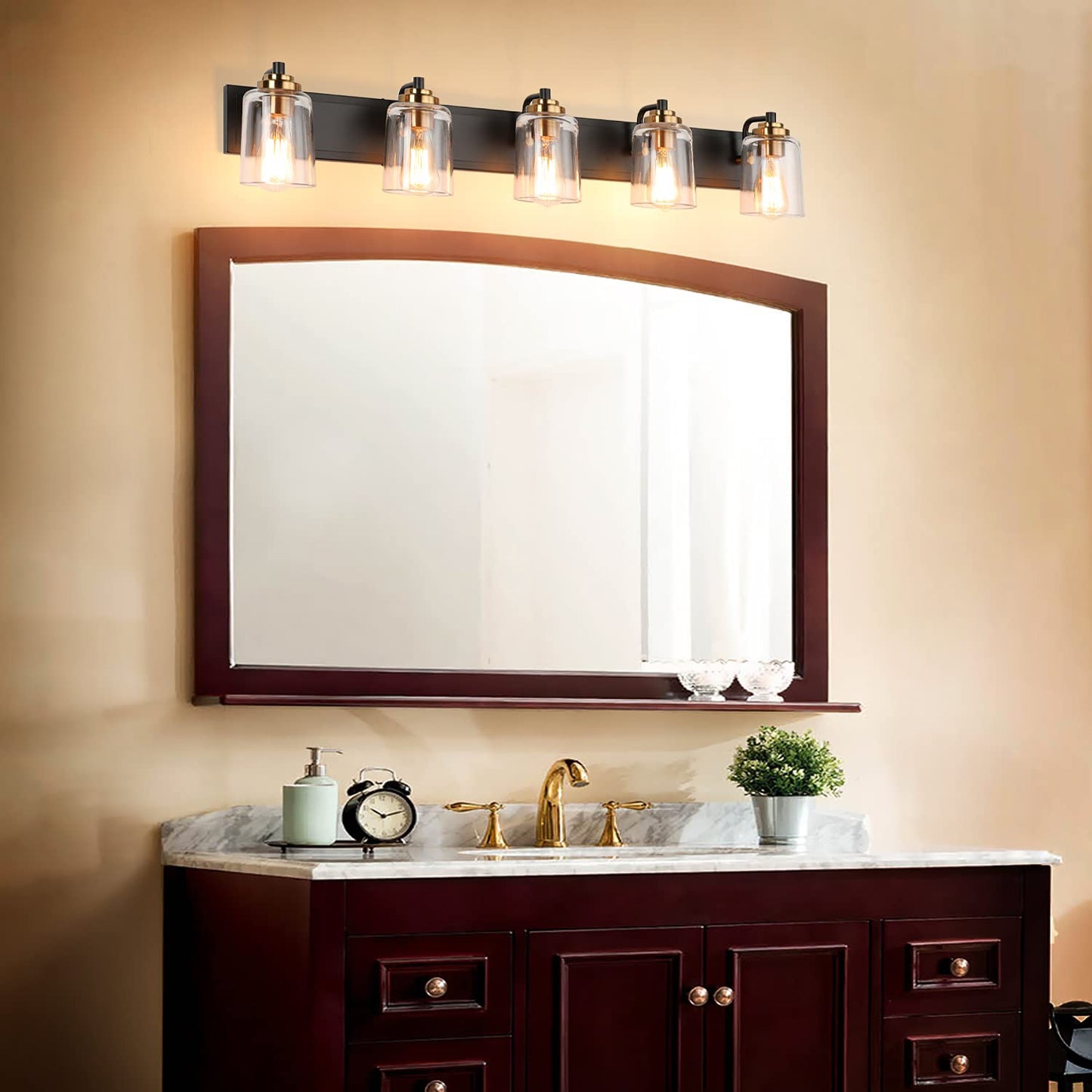 SOLFART Vintage Vanity Lighting Fixtures for Bathroom Black with Bronze Wall Lamp Sconce Black with Bronze 4 lights