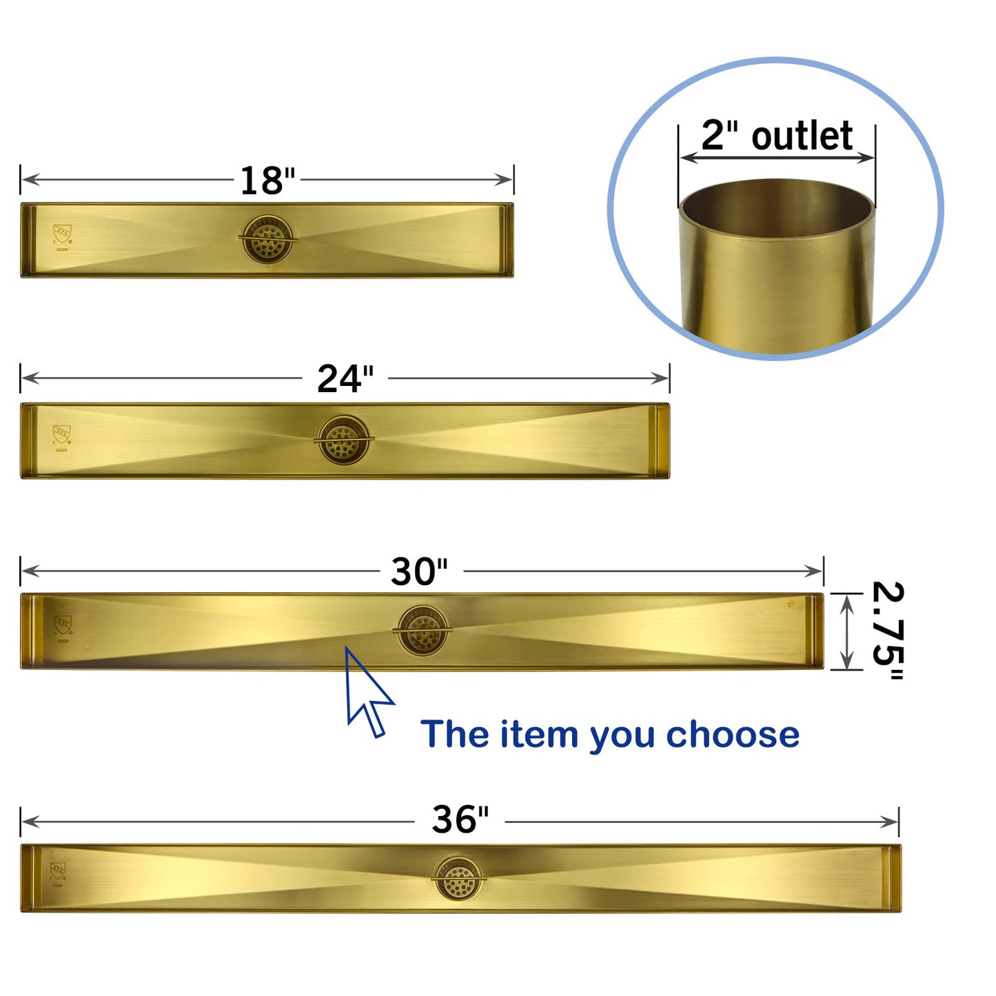Square Shower Drain 6", Brushed Gold Floor Drain with Tiled Insert Grate & Hair Strainer, 304 Stainless Steel Bathroom 2-in-1 Tiled in Drain, CUPC Certified (Brushed Gold, 6'')