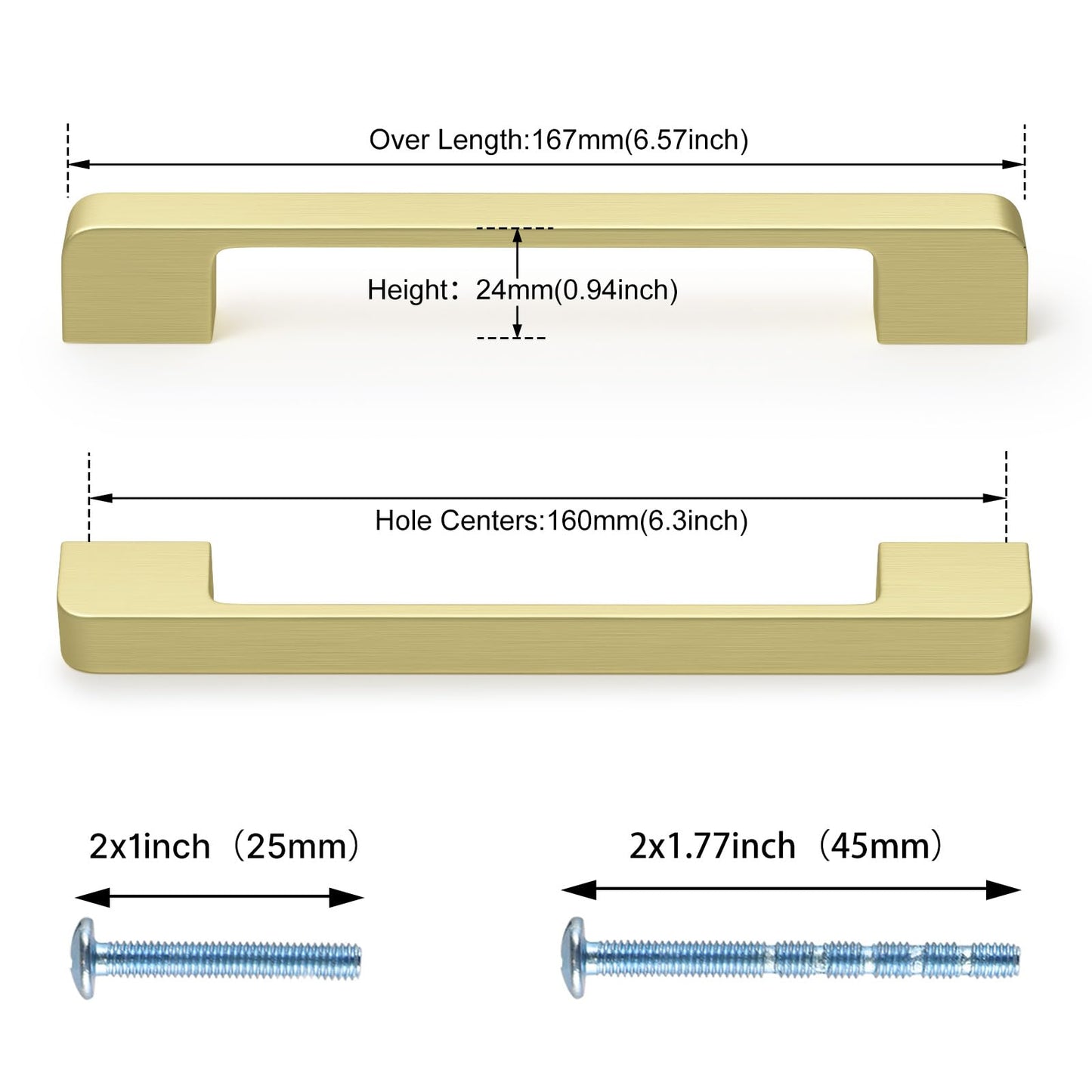 Rergy Champagne Bronze Cabinet Pulls, 10 Pack Champagne Bronze Cabinet Handles, 6.25" Screw Spacing Kitchen Cabinet Handles, 6-1/4inch(160mm) Center to Center Bathroom Cabient Hardware