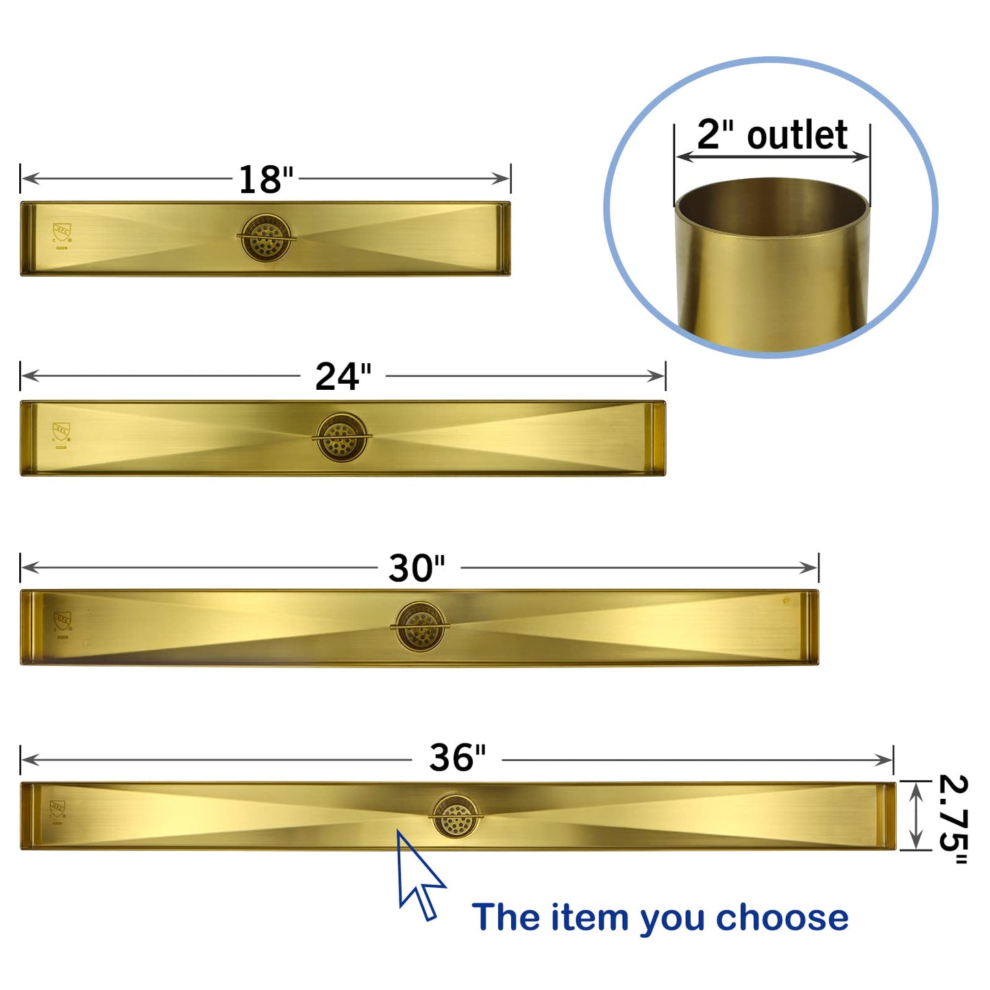 Square Shower Drain 6", Brushed Gold Floor Drain with Tiled Insert Grate & Hair Strainer, 304 Stainless Steel Bathroom 2-in-1 Tiled in Drain, CUPC Certified (Brushed Gold, 6'')