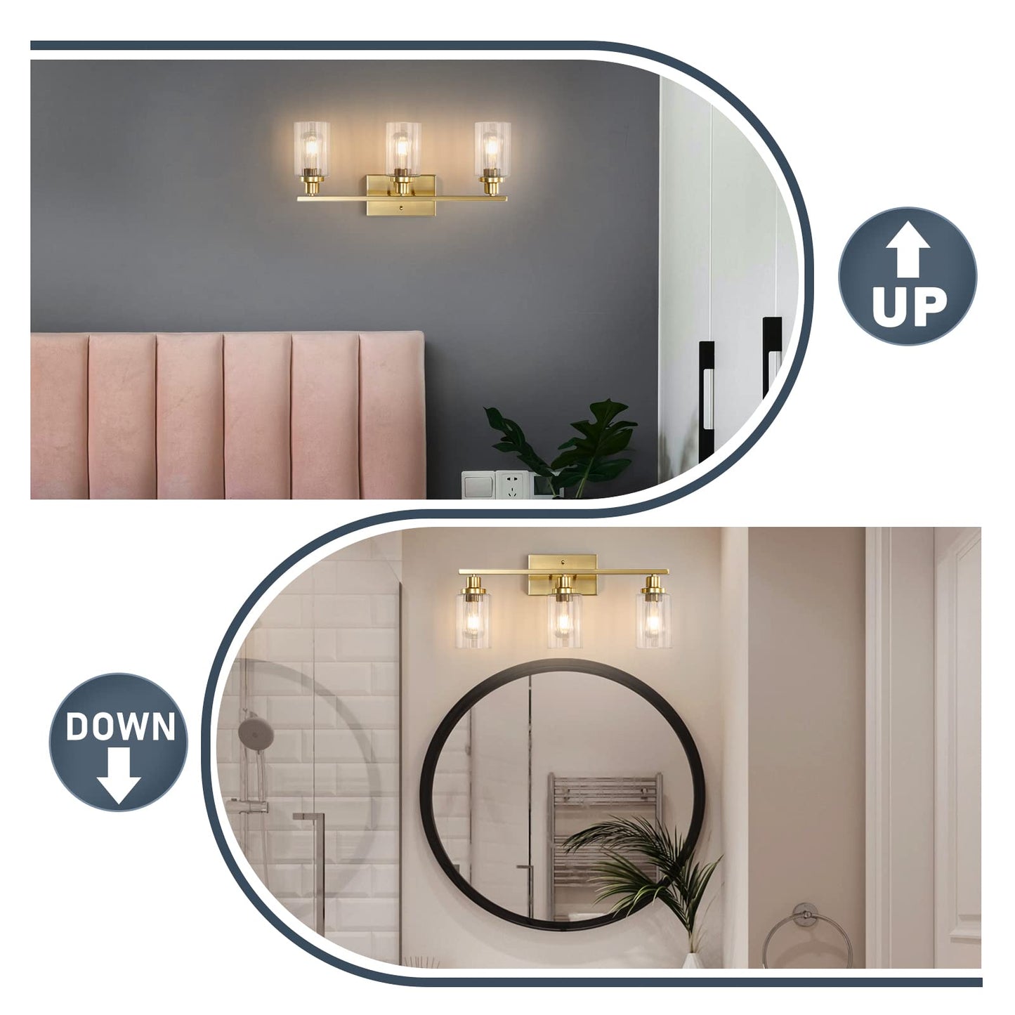 Jonsi Gold Bathroom Vanity Lights, 4 Light Brushed Gold Bathroom Light Fixtures with Fluted Glass Shade, Modern Gold Bathroom lights Over Mirror,Vanity Lighting Fixtures,31.1" W x 10.7" H