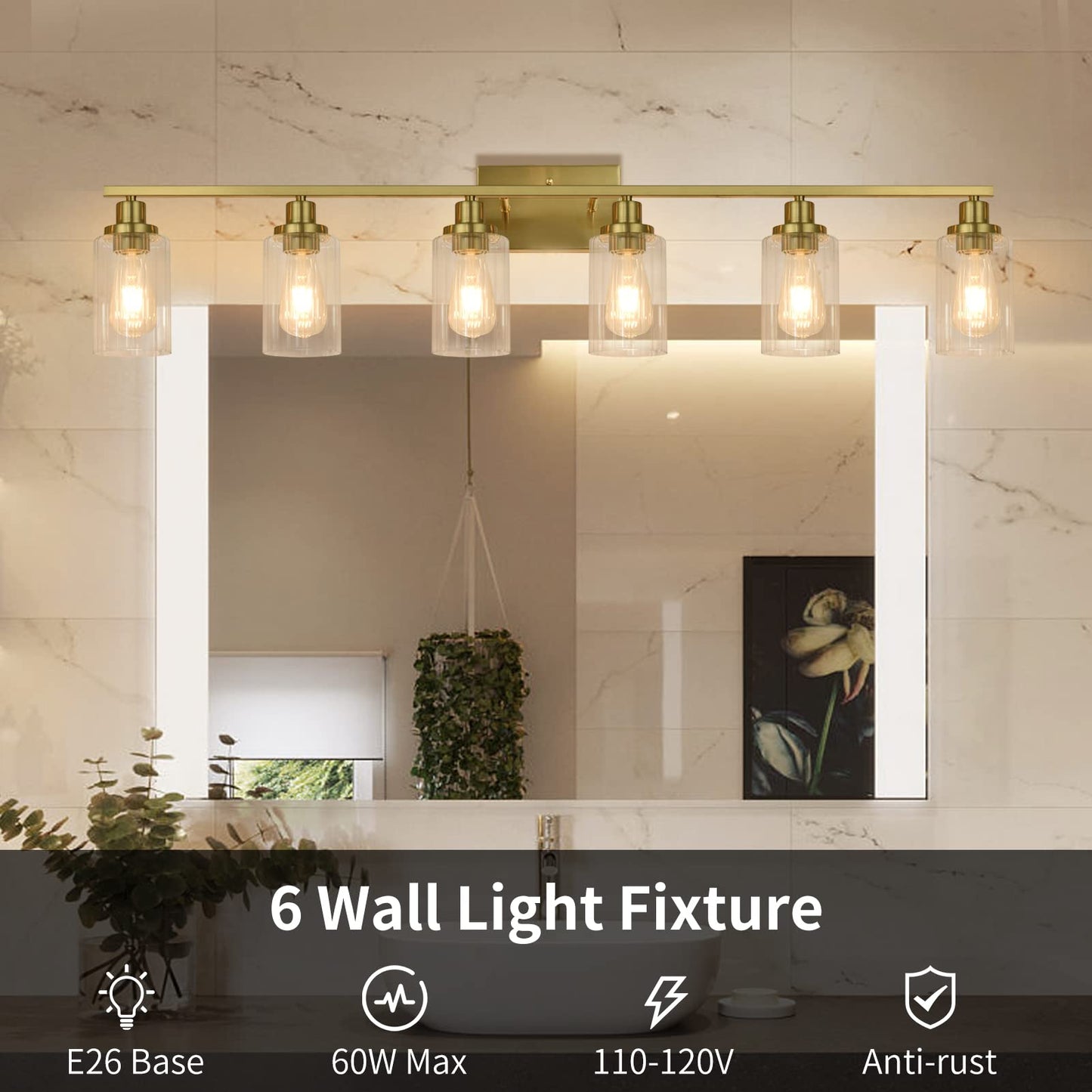 Jonsi Gold Bathroom Vanity Lights, 4 Light Brushed Gold Bathroom Light Fixtures with Fluted Glass Shade, Modern Gold Bathroom lights Over Mirror,Vanity Lighting Fixtures,31.1" W x 10.7" H