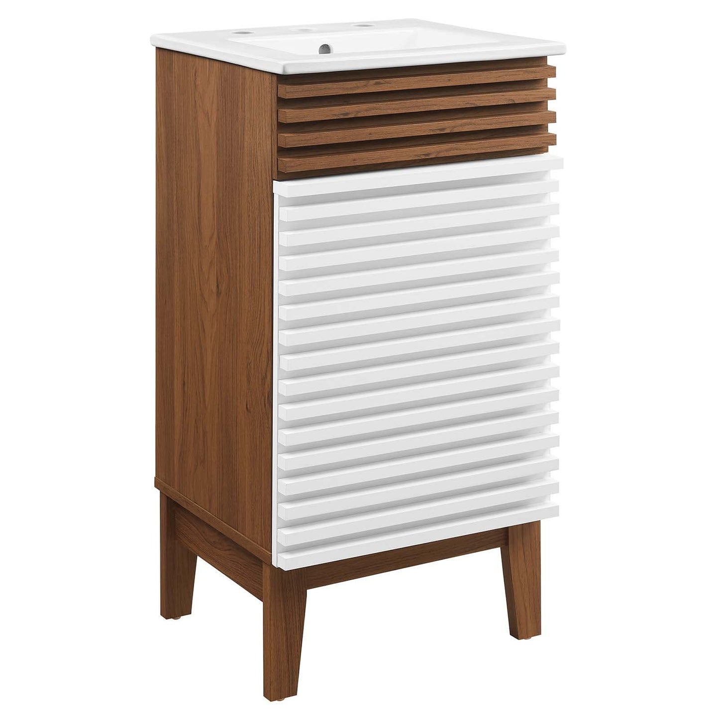 Modway Render 48" Double Sink Bathroom Vanity Cabinet in Walnut White