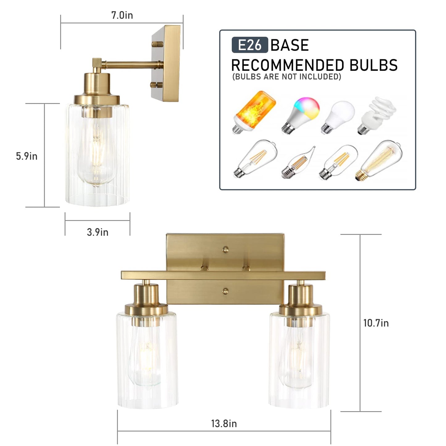 Jonsi Gold Bathroom Vanity Lights, 4 Light Brushed Gold Bathroom Light Fixtures with Fluted Glass Shade, Modern Gold Bathroom lights Over Mirror,Vanity Lighting Fixtures,31.1" W x 10.7" H