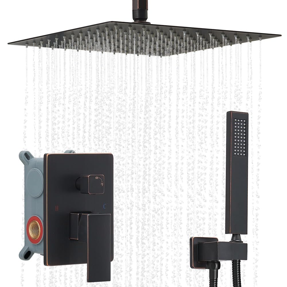 Shower System Brushed Nickel Bathroom 10 Inch Rain Shower Head Ceiling Mount with Handheld Luxury High Pressure Shower Combo Set Shower Faucet Rough-in Valve Body and Trim Included