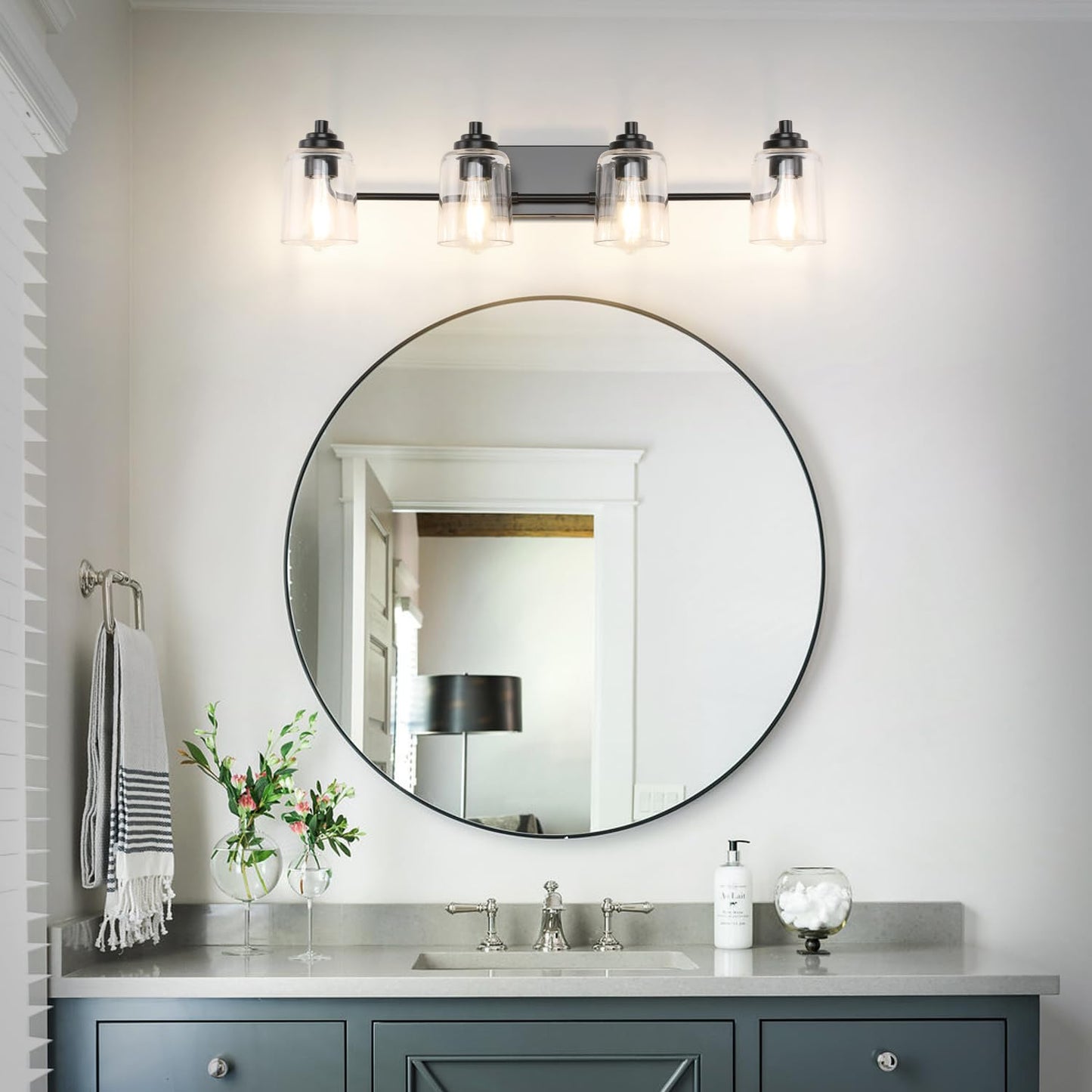 SOLFART Vintage Vanity Lighting Fixtures for Bathroom Black with Bronze Wall Lamp Sconce Black with Bronze 4 lights