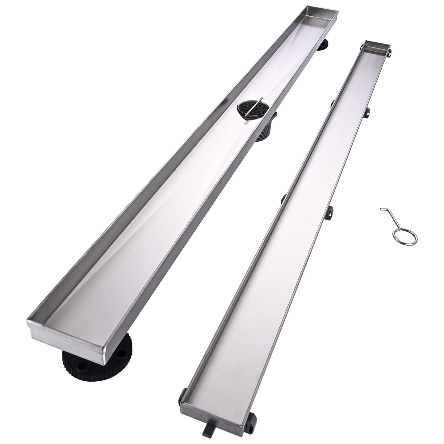 Linear Shower Floor Drain, Black 24 Inch 304 Stainless Steel Bathroom Drains Kit, Rectangular Shower Trench Drain with Reversable Tile-in Pattern Drain Cover & Hair Catcher