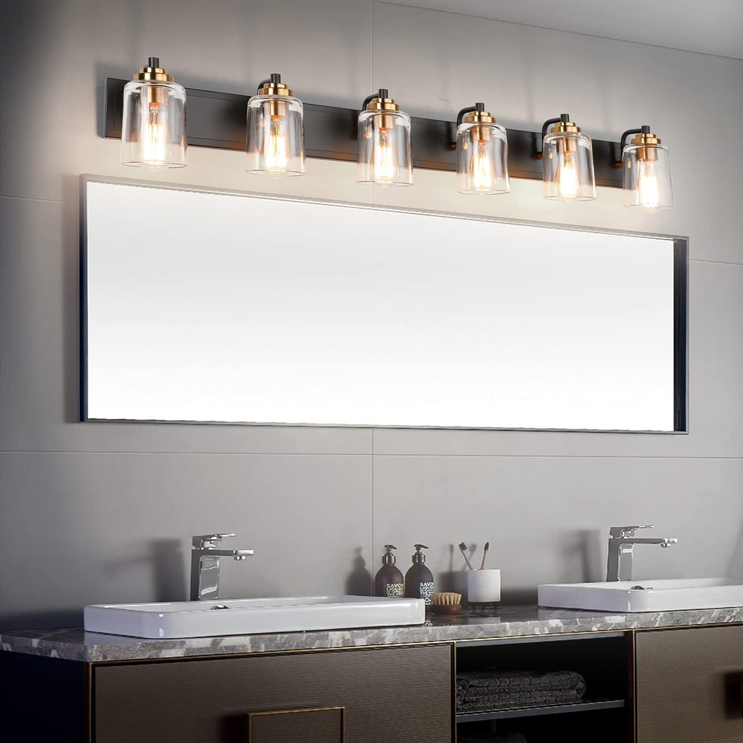 SOLFART Vintage Vanity Lighting Fixtures for Bathroom Black with Bronze Wall Lamp Sconce Black with Bronze 4 lights