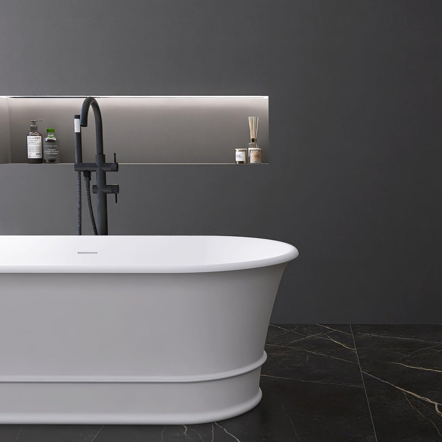 51'' Japanese Soaking Tub Freestanding Bathtub Resin Stone Bathtubs Deep soaking Tub with Overflow and Pop-up Drain - White