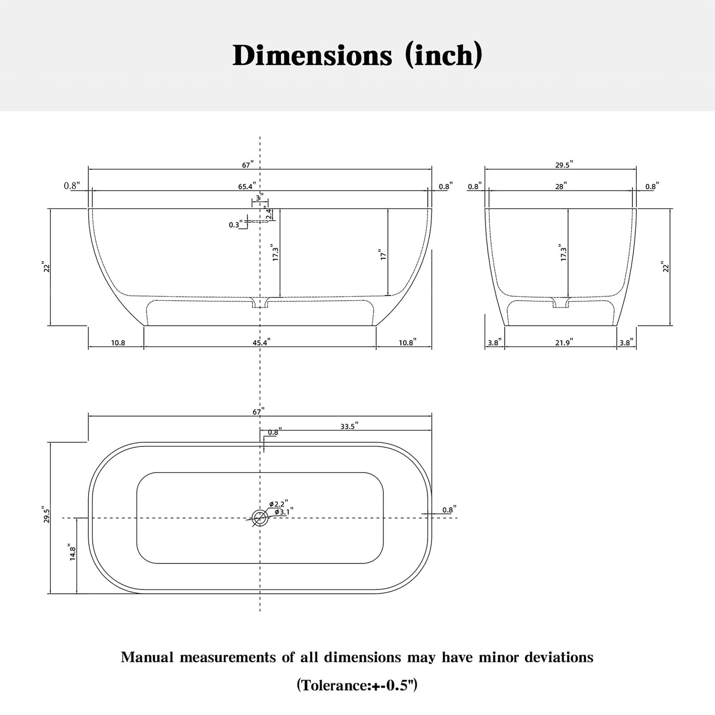 51'' Japanese Soaking Tub Freestanding Bathtub Resin Stone Bathtubs Deep soaking Tub with Overflow and Pop-up Drain - White