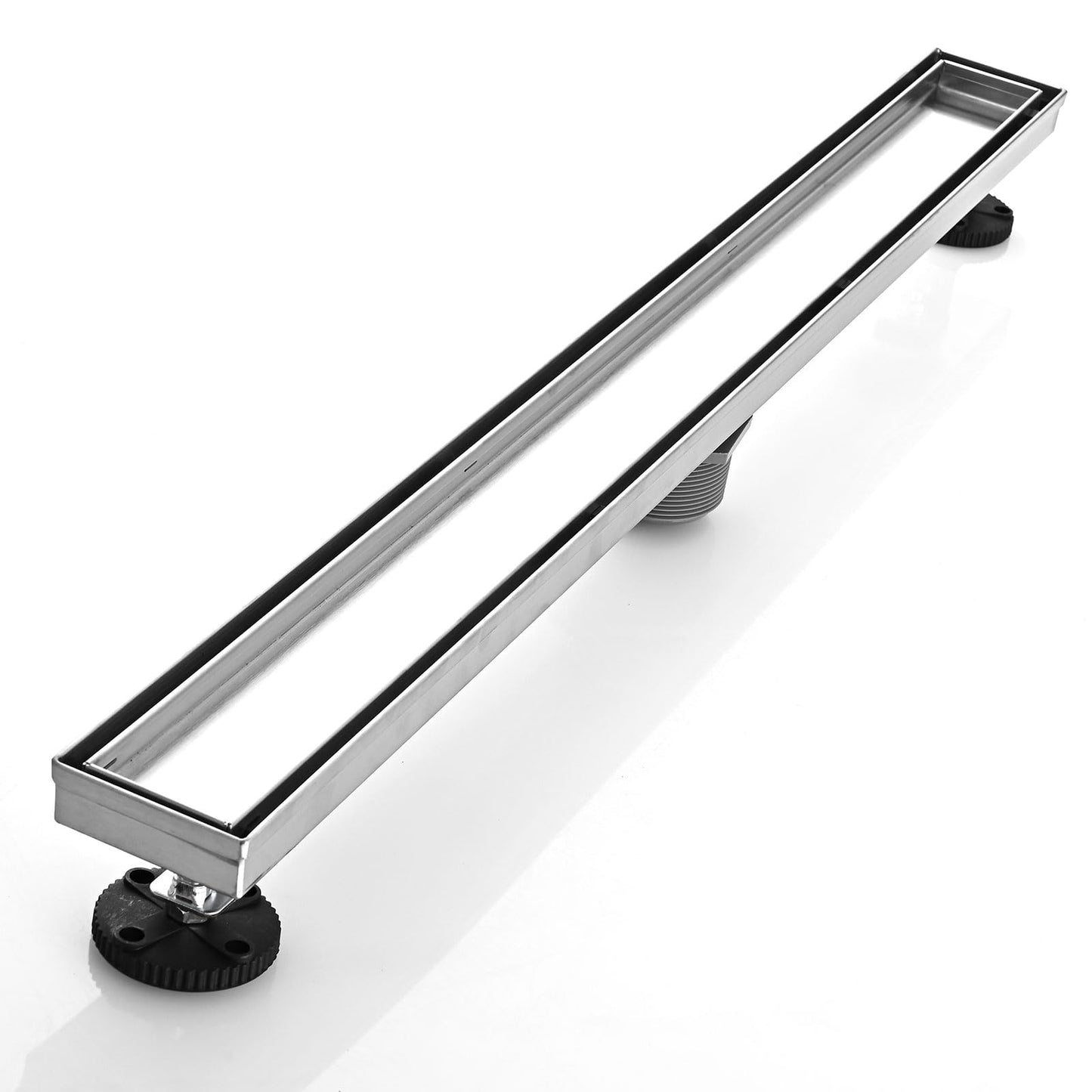 Linear Shower Floor Drain, Black 24 Inch 304 Stainless Steel Bathroom Drains Kit, Rectangular Shower Trench Drain with Reversable Tile-in Pattern Drain Cover & Hair Catcher
