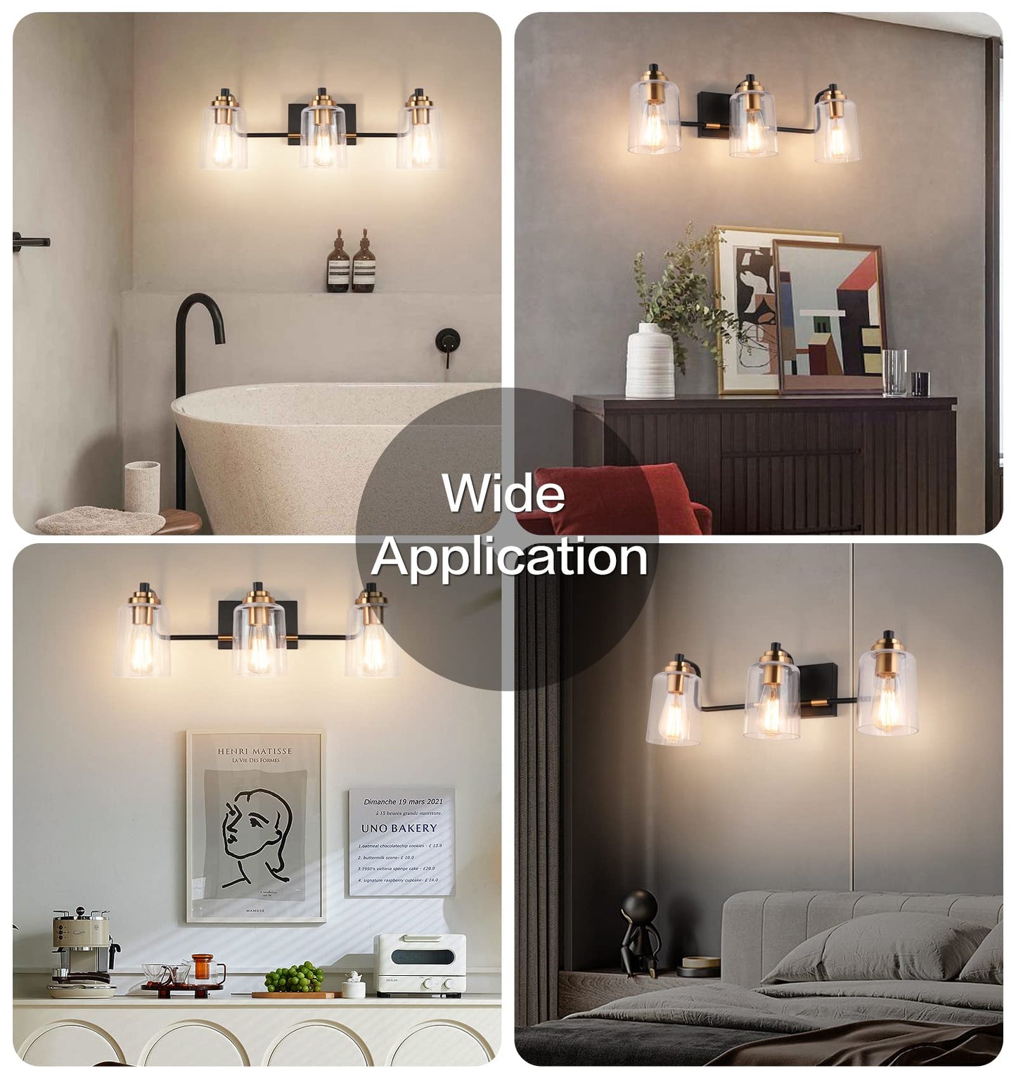SOLFART Vintage Vanity Lighting Fixtures for Bathroom Black with Bronze Wall Lamp Sconce Black with Bronze 4 lights
